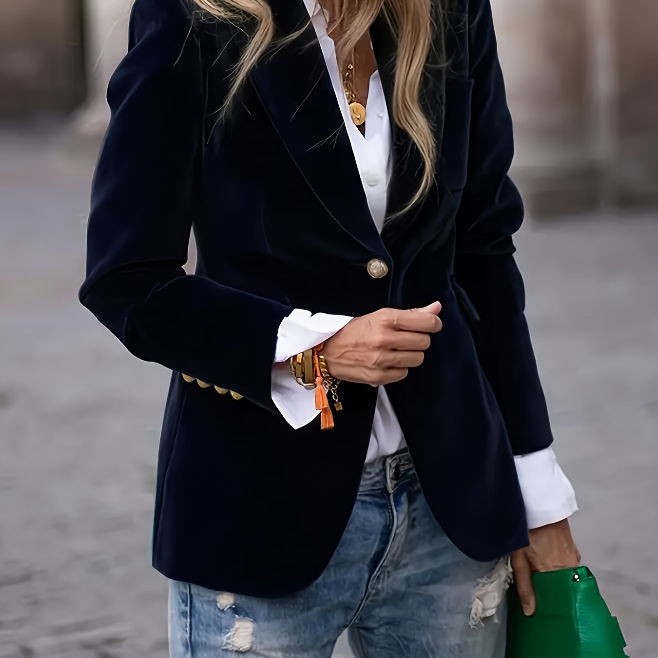 Jaqueta Blazer Feminina Verde com Gola H-Line e Fechamento de Botão Único - Casaco Estruturado para Primavera/Outono, Casamentos, Festas - Elegante e Lavável na Máquina (Sem Cinto)
