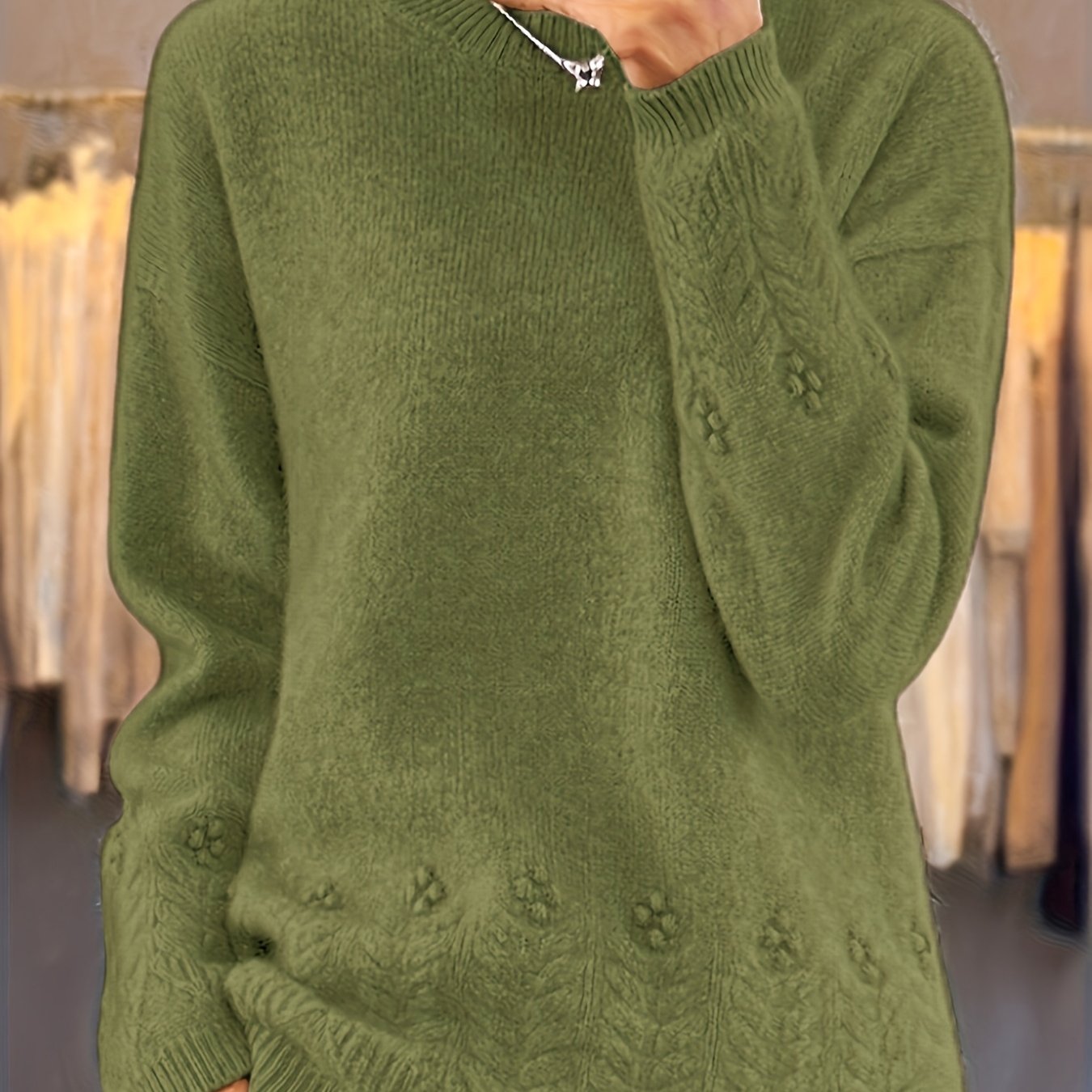 Nova Moda de Outono e Inverno para Mulher, Top Confortável e Solto de Gola Redonda