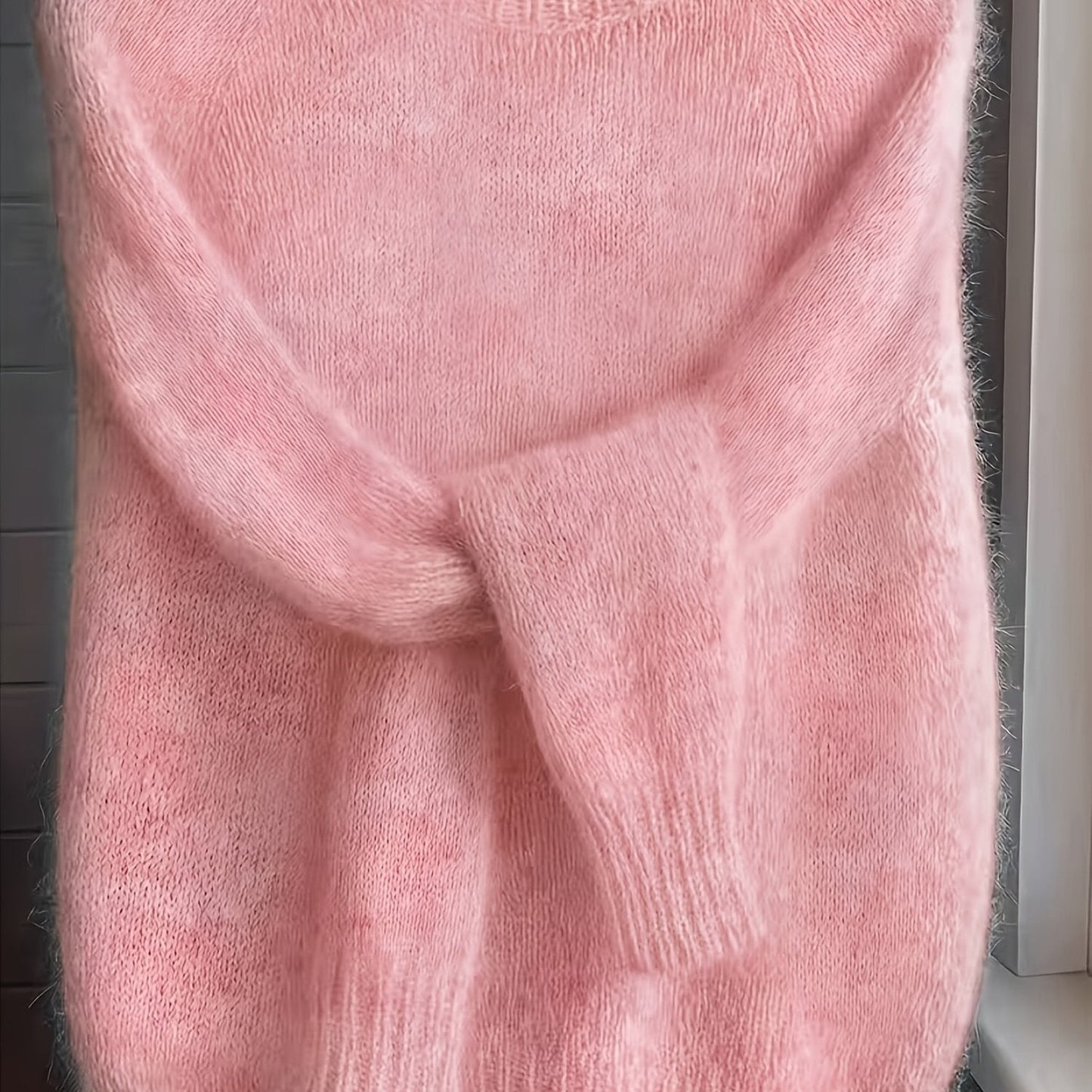 Camisola de Escovado para Mulher | Manga Raglan de Inspiração Francesa, Acolchoada com Ombros Descaídos, Gola Redonda, Cor Sólida, Manga Comprida para Outono/Inverno, Ideia de Presente de Aniversário de Natal