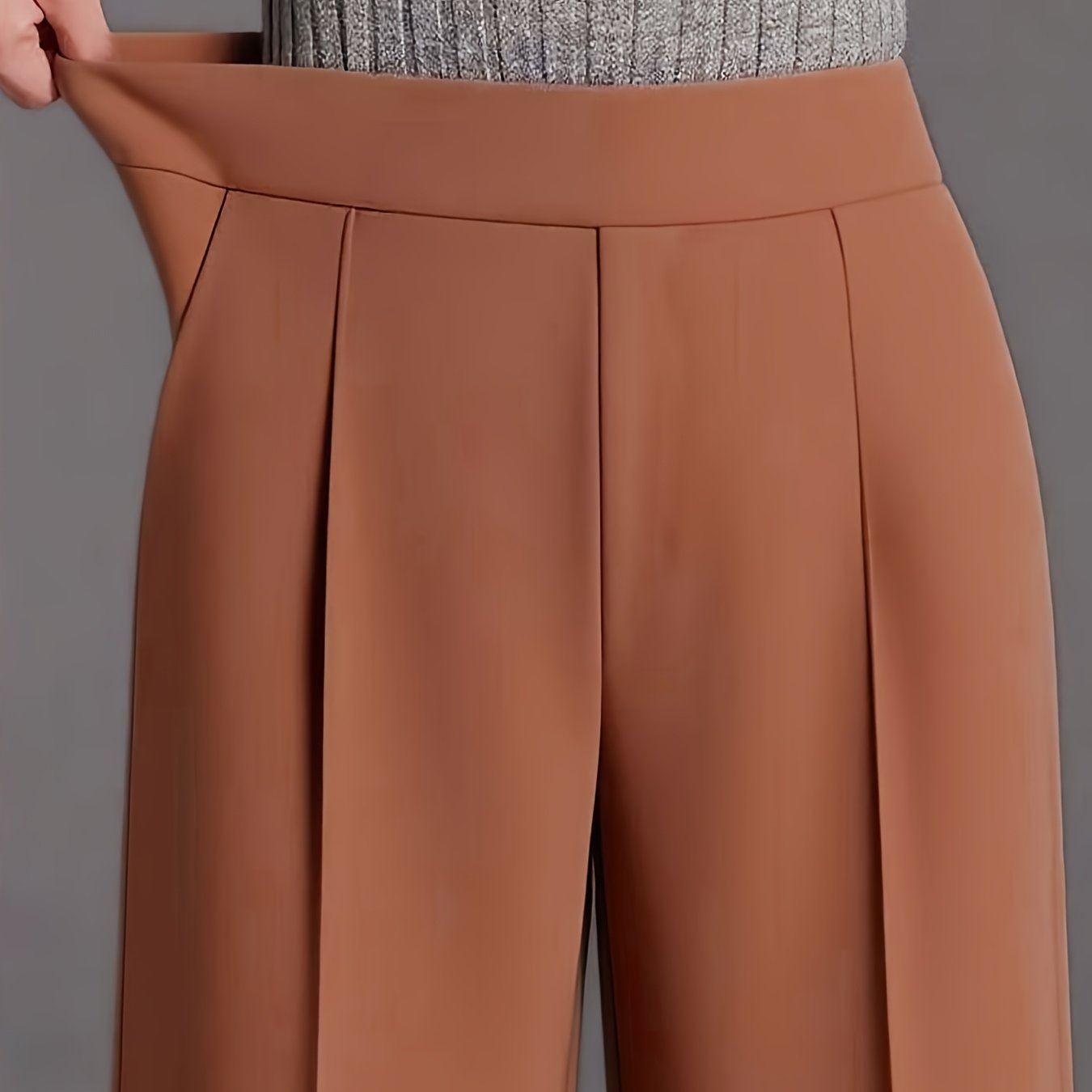 Calças Elegantes de Cintura Subida e Perna Larga | Ajuste Solto Confortável, Cor Lisa, Design Assimétrico com Bolsos, Roupa Casual para Todas as Estações, Lavável na Máquina
