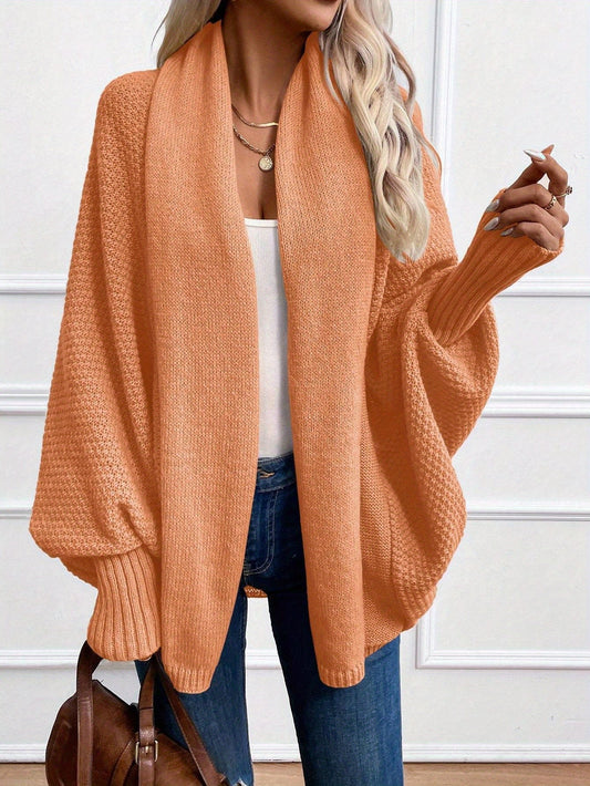 Cardigan Elegante de Cor Lisa com Mangas Lanterna e Gola Chales para Mulher, Ideal para o Outono e Inverno.
