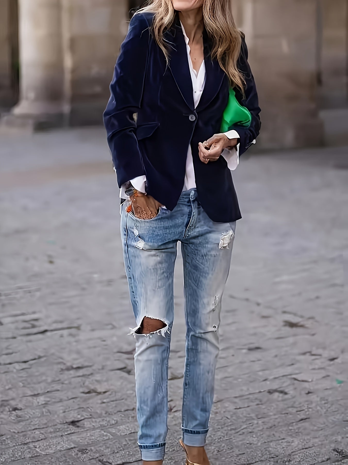 Blazer de Cor Sólida Elegante e Moderno para Mulher