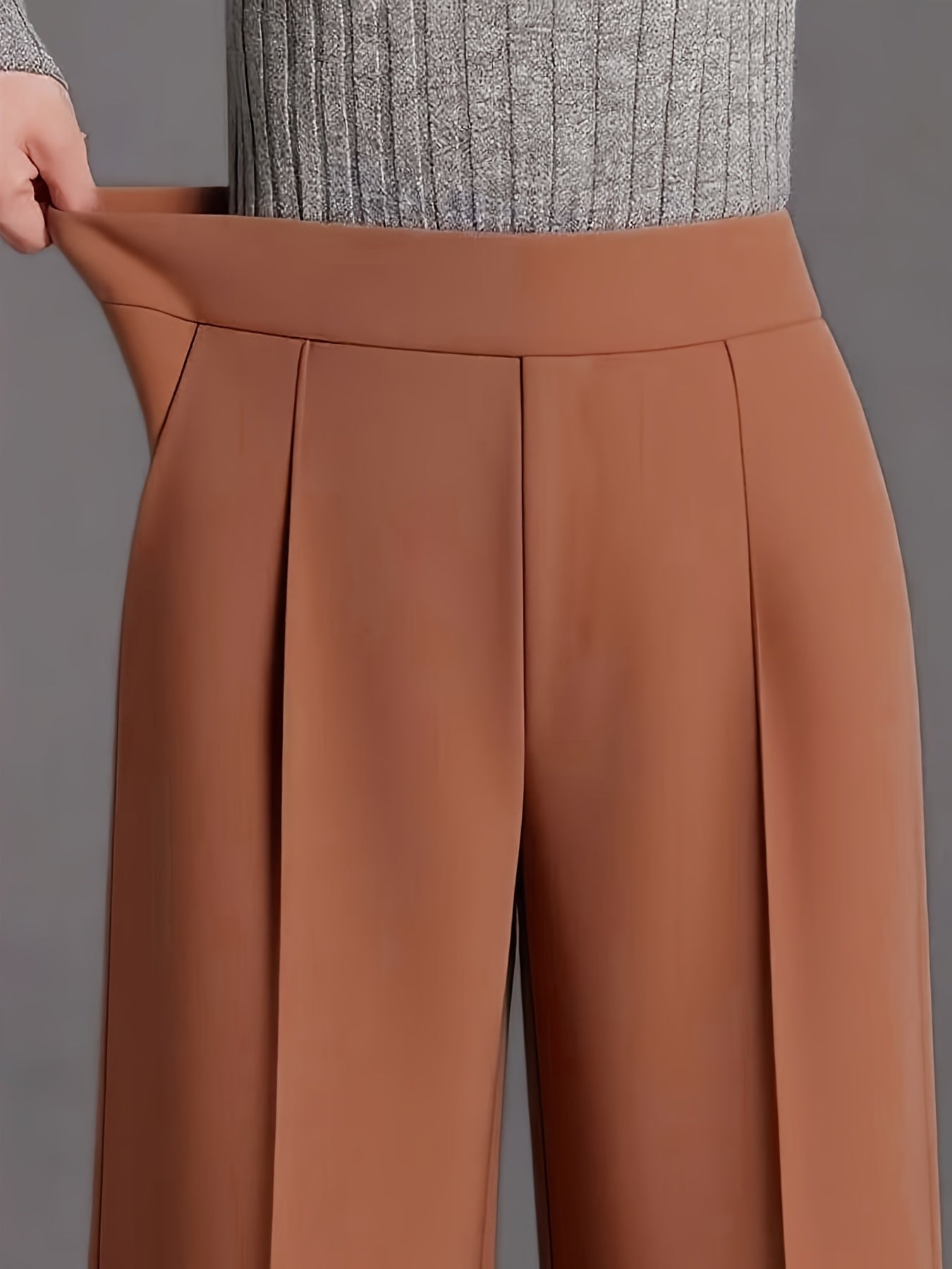 Calças Elegantes de Cintura Subida e Perna Larga | Ajuste Solto Confortável, Cor Lisa, Design Assimétrico com Bolsos, Roupa Casual para Todas as Estações, Lavável na Máquina