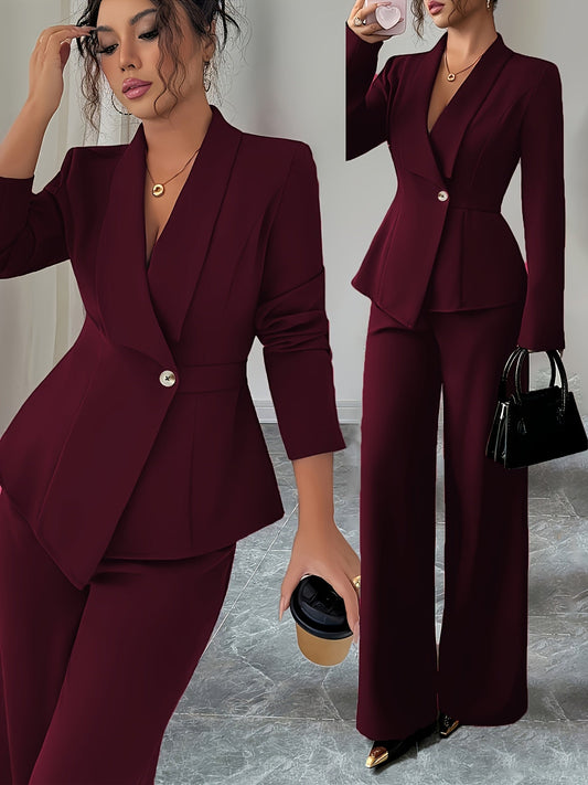 Terno feminino de cor sólida, requintado e elegante, ideal para escritório, deslocamento, estilo urbano, romance francês, casual, retrô do Oriente Médio, chá da tarde, festa, Ação de Graças, volta às aulas, primavera/outono/inverno, terno de duas peças pa