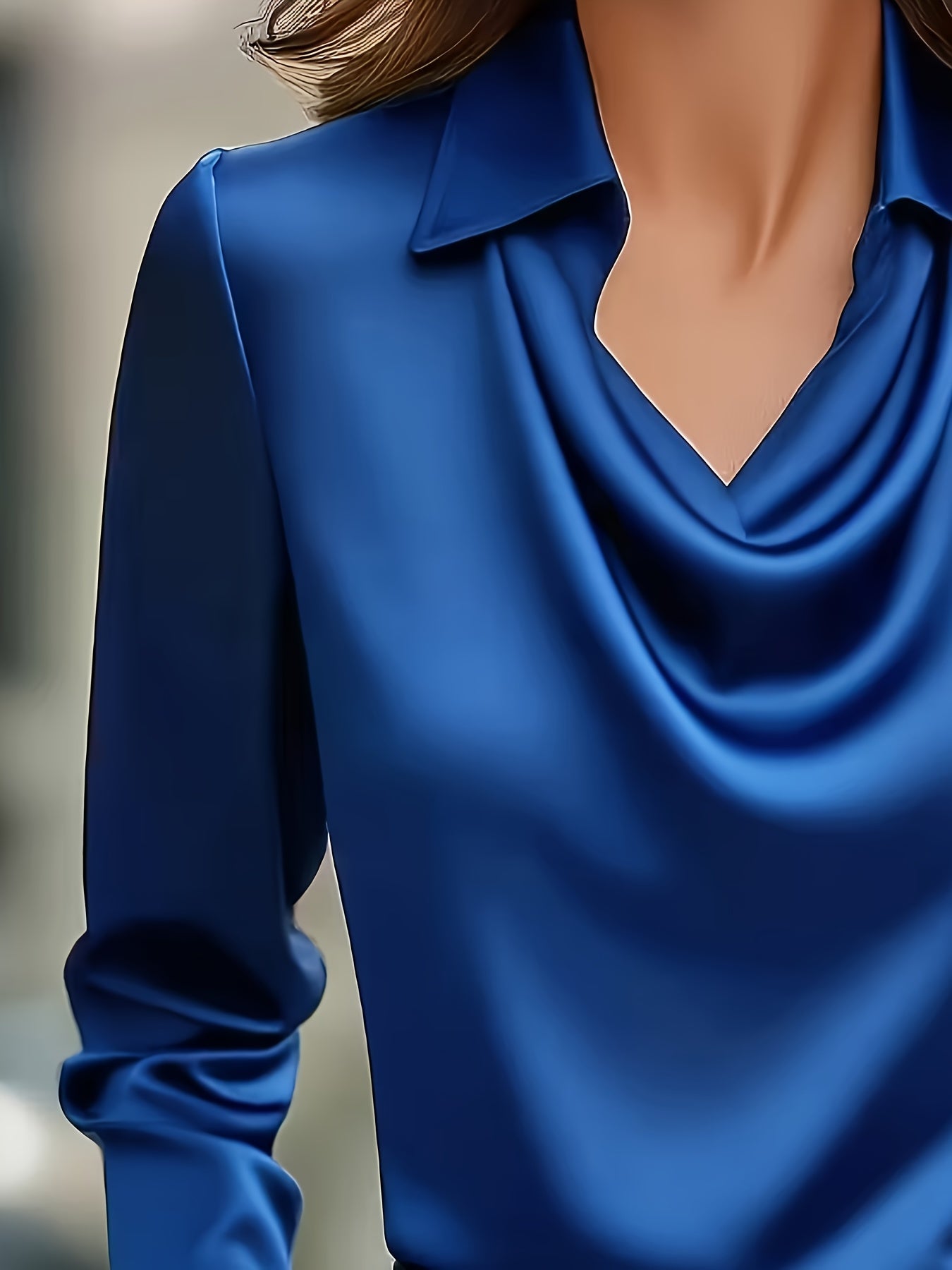 Camisa Feminina de Gola Alta, Top Solto e Simples com Gola Alta e Decote Oscilante