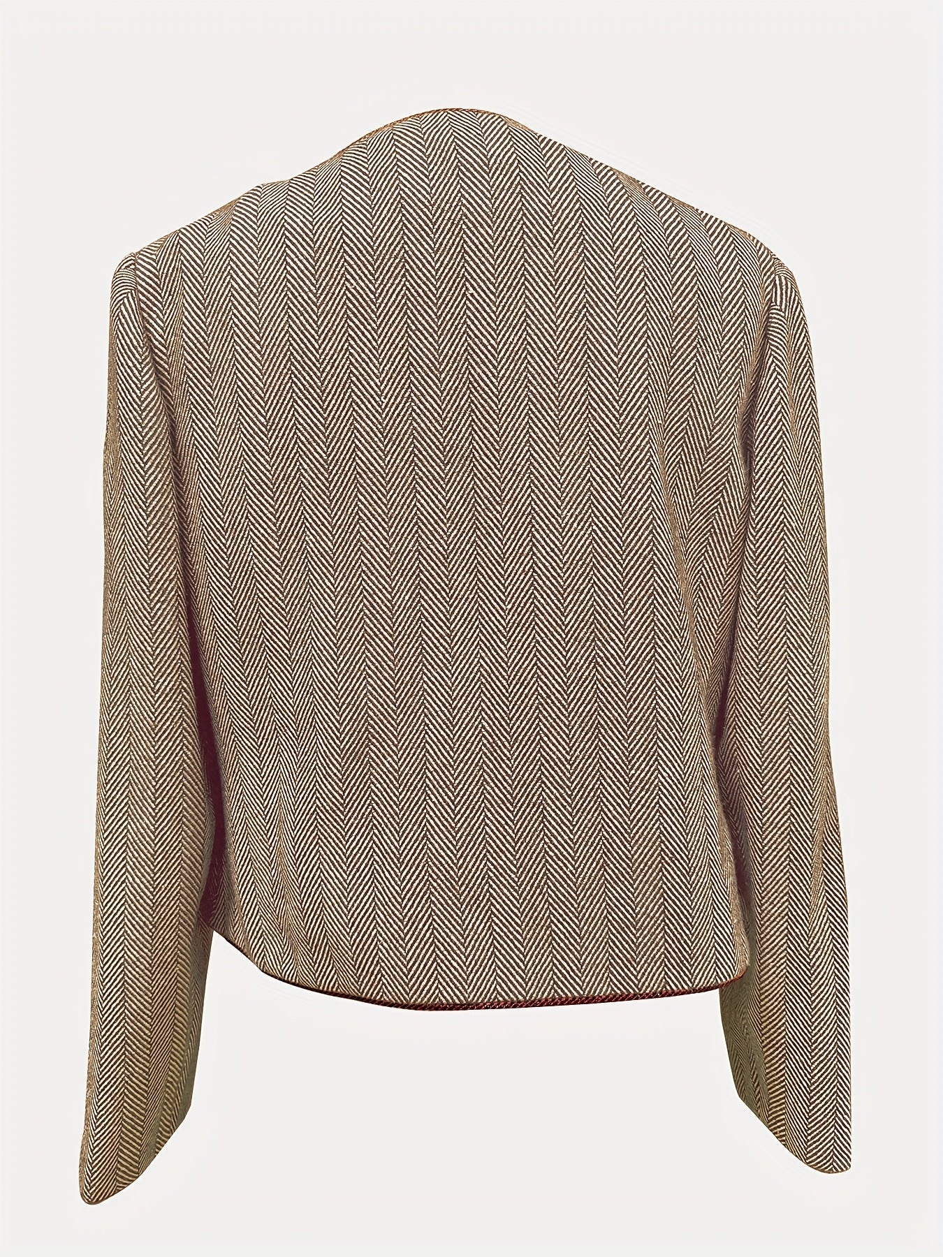 Casaco Elegante Casual de Mulher em Tweed Espinha de Peixe para as Quatro Estações com Cinto | Cor Sólida, Design Sem Gola
