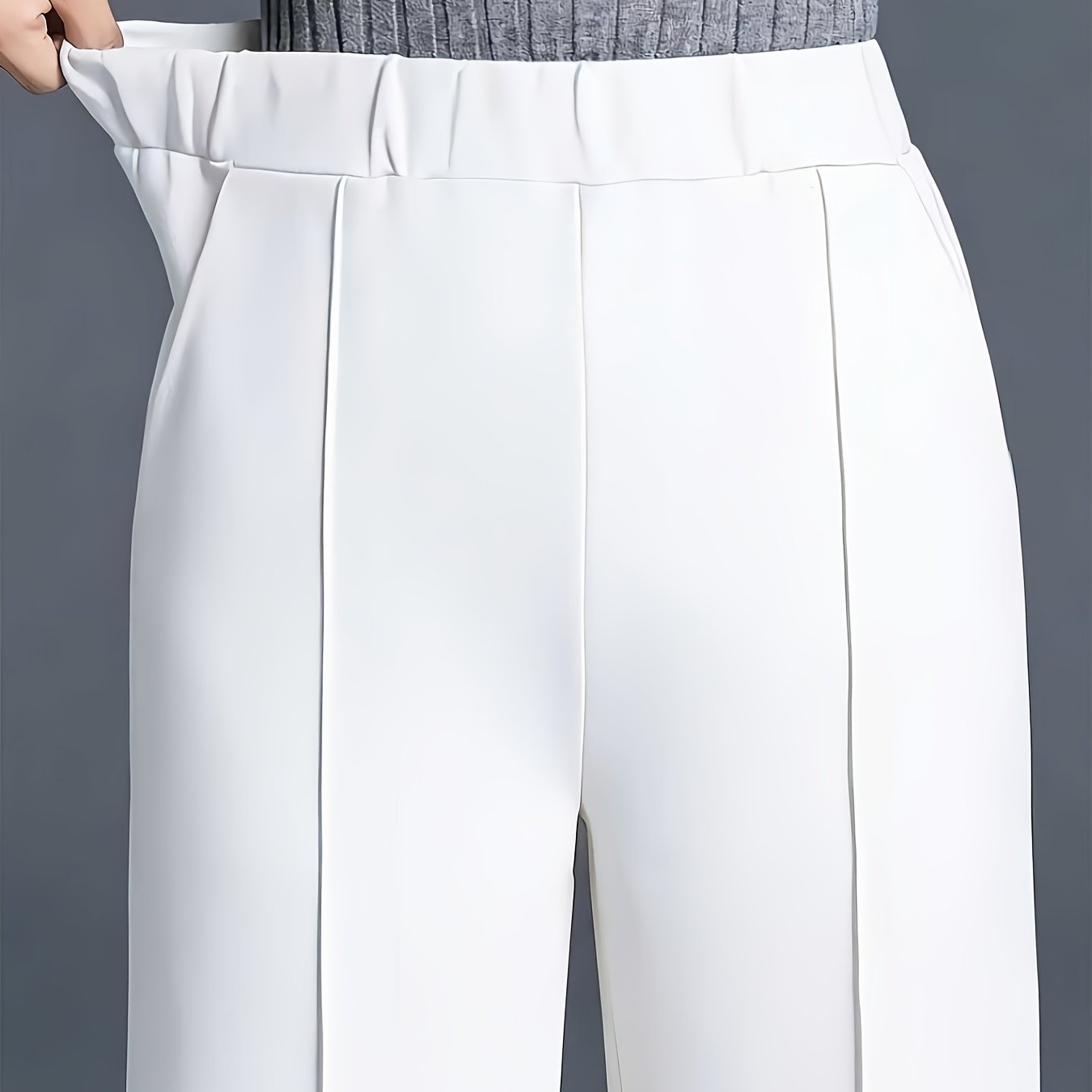 Calças Elegantes de Cintura Subida e Perna Larga | Ajuste Solto Confortável, Cor Lisa, Design Assimétrico com Bolsos, Roupa Casual para Todas as Estações, Lavável na Máquina