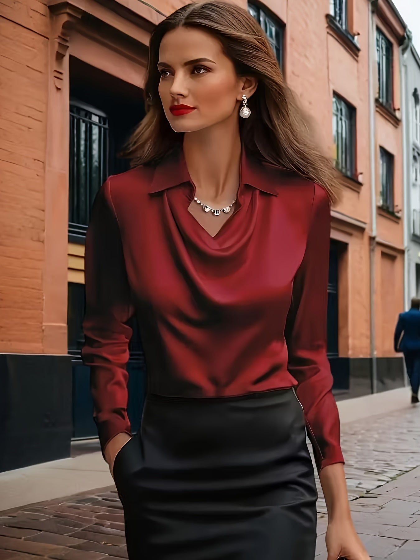Camisa Feminina de Gola Alta, Top Solto e Simples com Gola Alta e Decote Oscilante