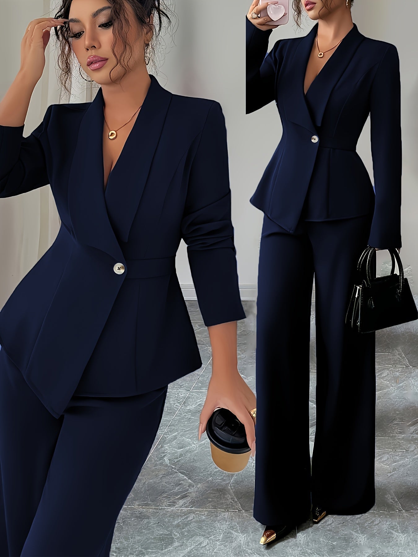 Terno feminino de cor sólida, requintado e elegante, ideal para escritório, deslocamento, estilo urbano, romance francês, casual, retrô do Oriente Médio, chá da tarde, festa, Ação de Graças, volta às aulas, primavera/outono/inverno, terno de duas peças pa