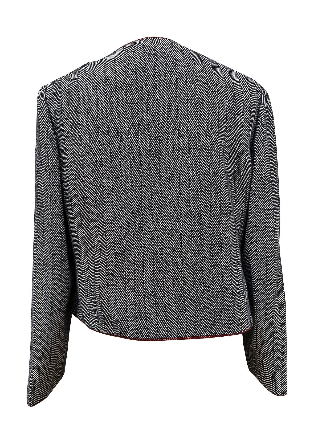 Casaco Elegante Casual de Mulher em Tweed Espinha de Peixe para as Quatro Estações com Cinto | Cor Sólida, Design Sem Gola
