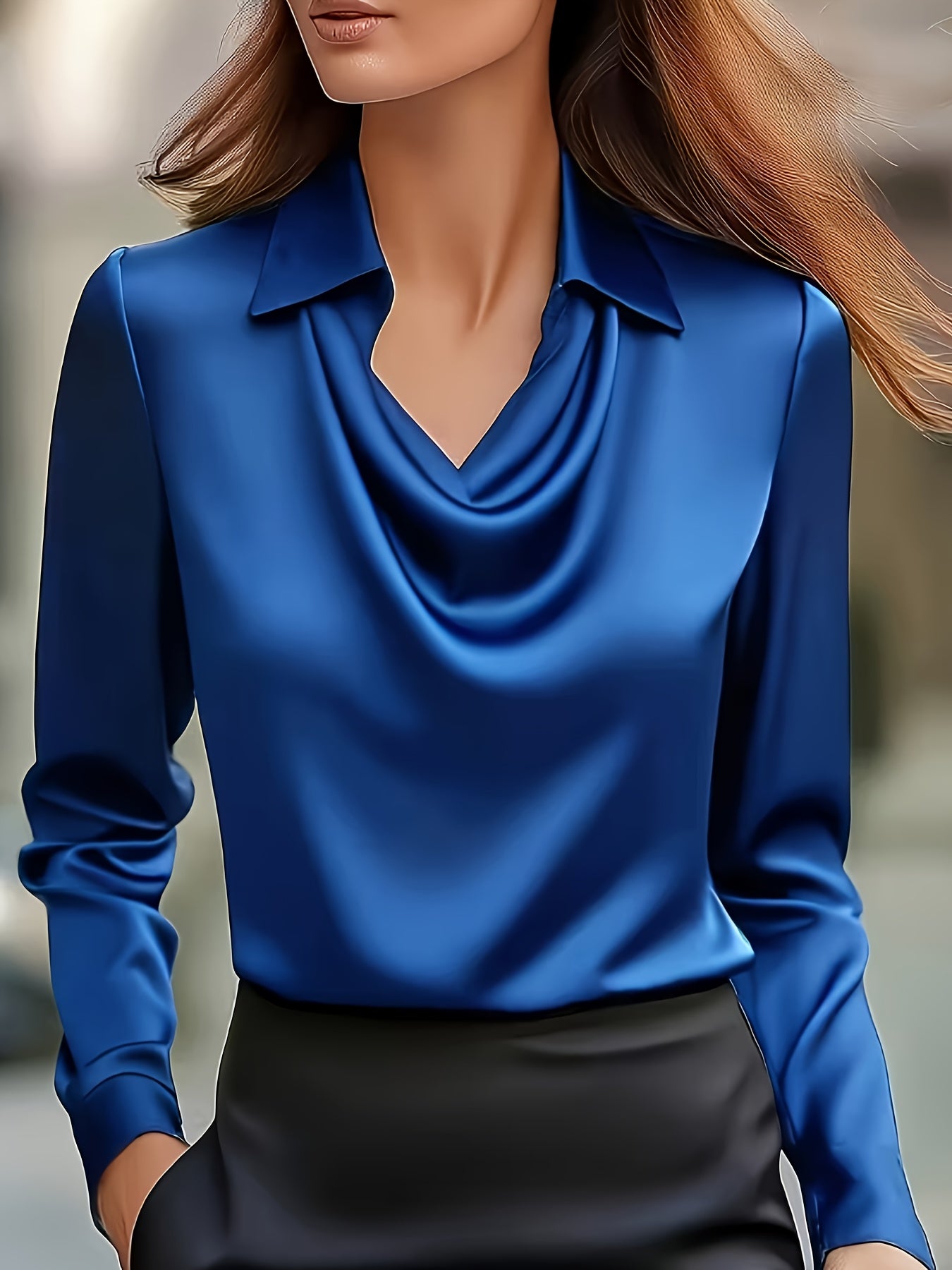 Camisa Feminina de Gola Alta, Top Solto e Simples com Gola Alta e Decote Oscilante