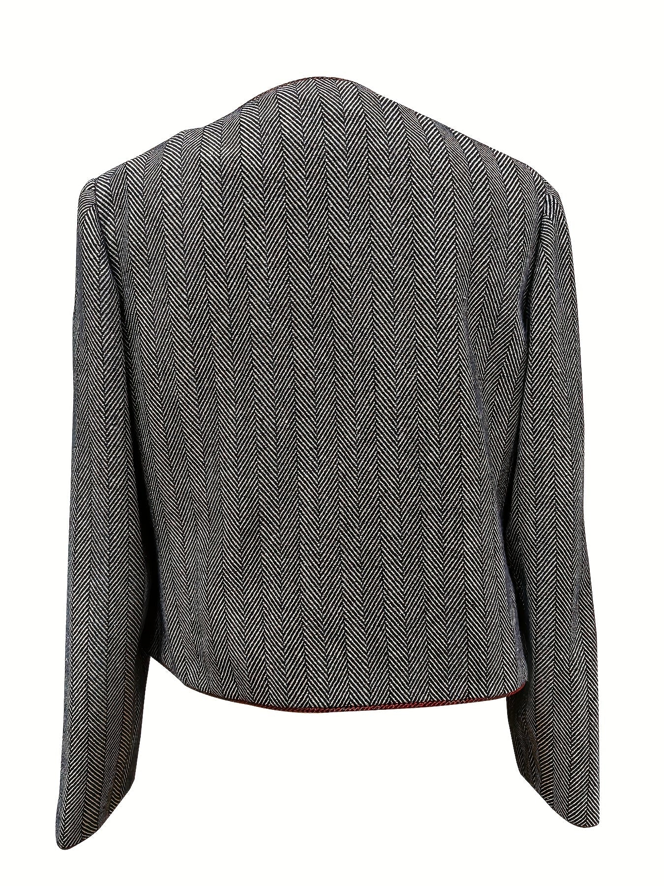 Blazer Elegante de Pata de Canguru Feminino, Casaco de Outono/Inverno com Detalhe de Carcela Vermelha, Fecho de Botões de Um Botão, Corte Regular, Comprimento Curto, Versátil para Uso Casual, Fim de Semana e Formal, Cor Sólida, Manga Regular, Respirável