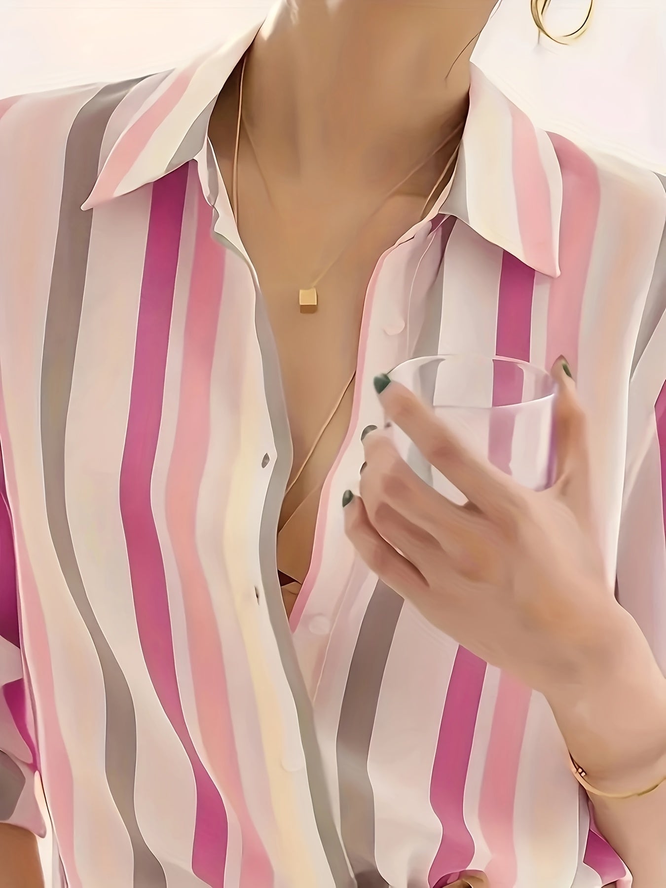 Camisa Casual de Manga Comprida às Riscas para Mulher | Riscas Verticais Pretas e Brancas, Leve, Ideal para Primavera/Verão/Outono | Gola de Lapela Clássica, Blusa Elegante e Moderna