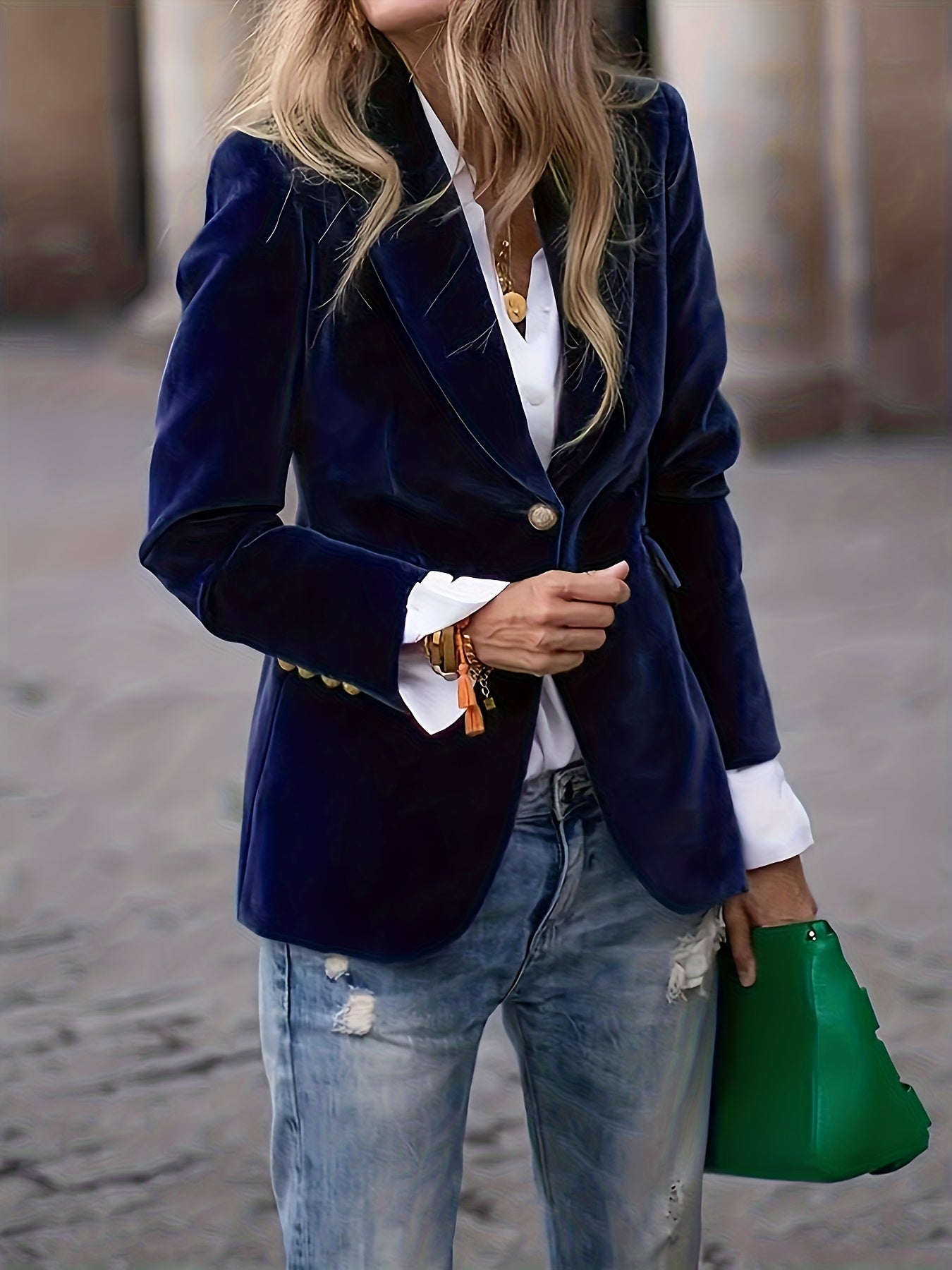 Blazer de Cor Sólida Elegante e Moderno para Mulher