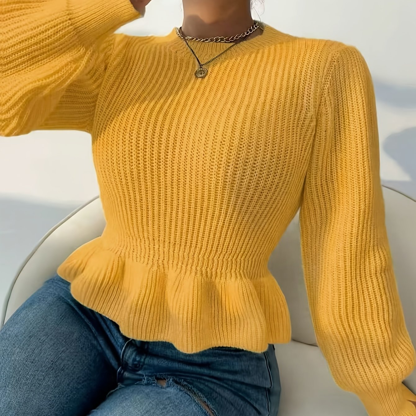 Camisola elegante e sexy de gola redonda para senhora - tamanho padrão europeu e americano - outono/inverno