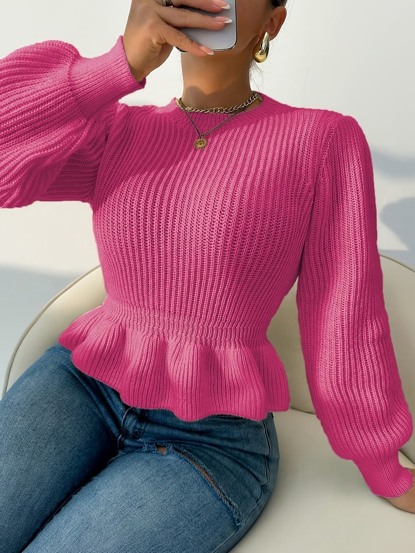 Camisola elegante e sexy de gola redonda para senhora - tamanho padrão europeu e americano - outono/inverno