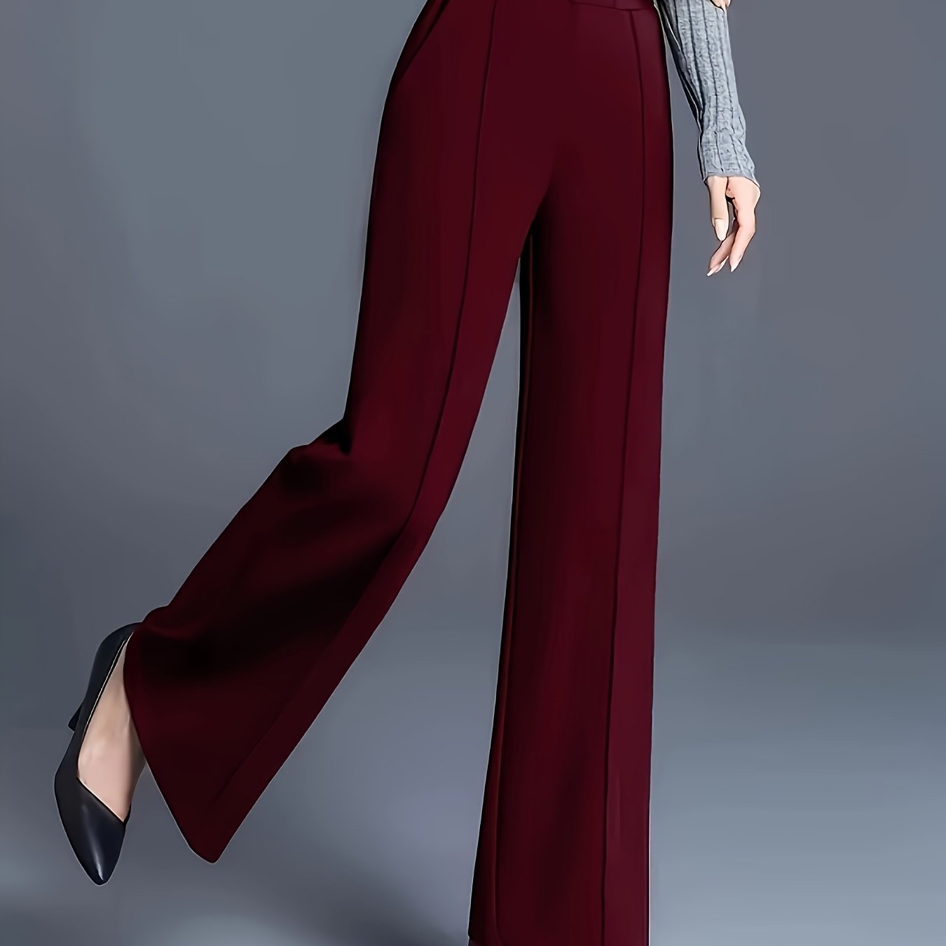 Calças Elegantes de Cintura Subida e Perna Larga | Ajuste Solto Confortável, Cor Lisa, Design Assimétrico com Bolsos, Roupa Casual para Todas as Estações, Lavável na Máquina