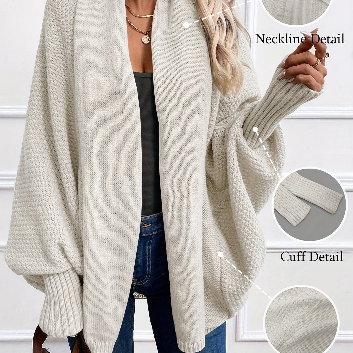 Cardigan Elegante de Cor Lisa com Mangas Lanterna e Gola Chales para Mulher, Ideal para o Outono e Inverno.