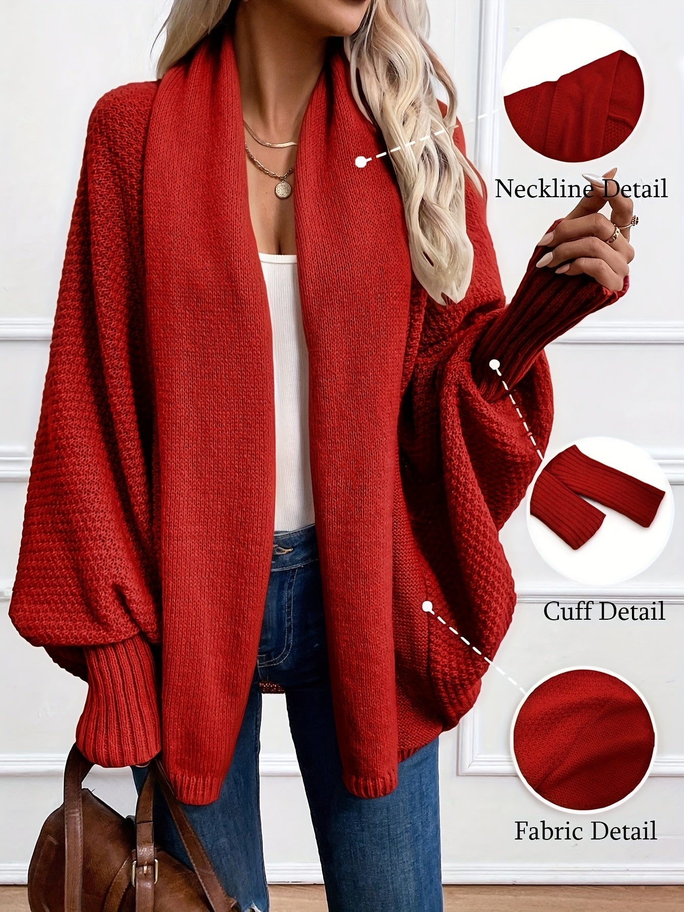 Cardigan Elegante de Cor Lisa com Mangas Lanterna e Gola Chales para Mulher, Ideal para o Outono e Inverno.