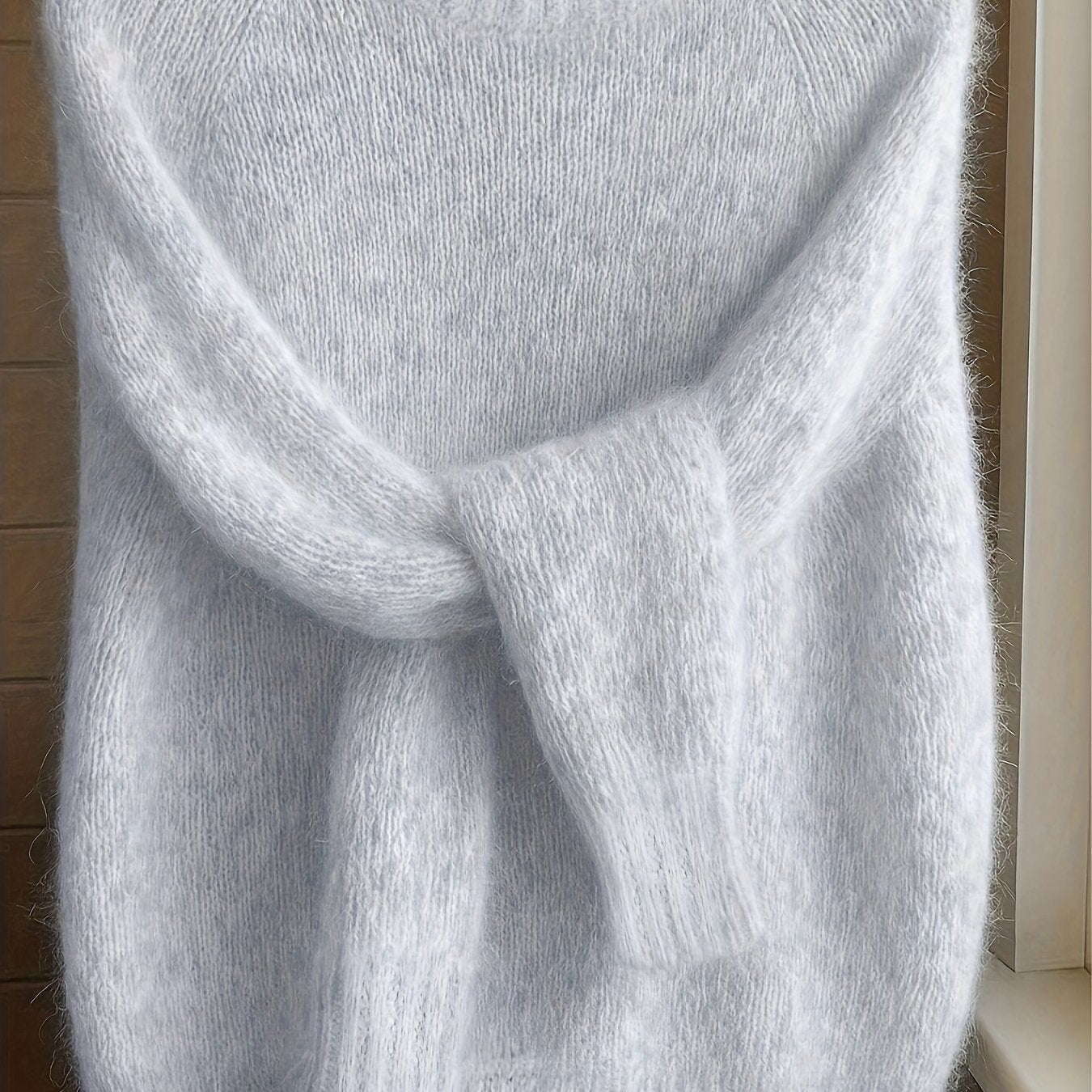 Camisola de Escovado para Mulher | Manga Raglan de Inspiração Francesa, Acolchoada com Ombros Descaídos, Gola Redonda, Cor Sólida, Manga Comprida para Outono/Inverno, Ideia de Presente de Aniversário de Natal