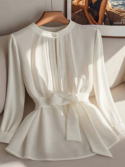 Camisola Elegante de Moda para Mulher, Cor Sólida, Gola Redonda, Manga Comprida, Estilo Casual de Outono-Inverno | Comprimento Normal, Estilo Pulôver
