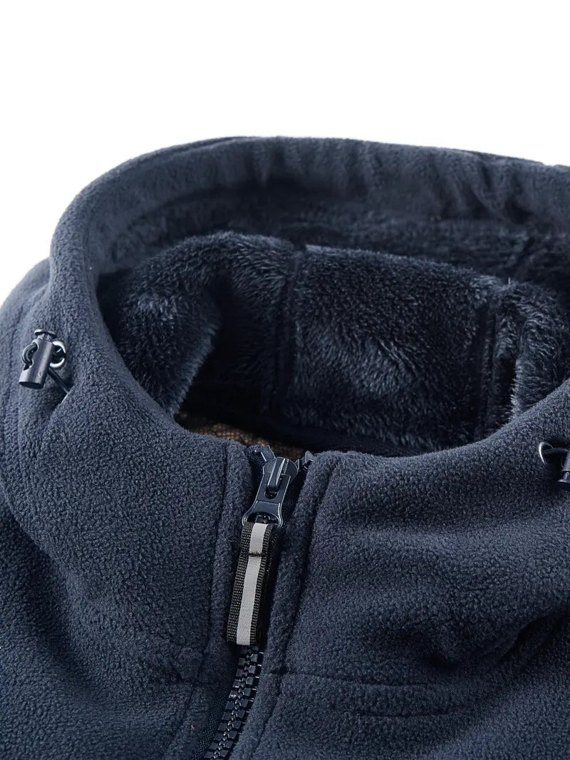 Men's Hooded Casual Fleece Jacket with Zipper, Embroidered Letter Design