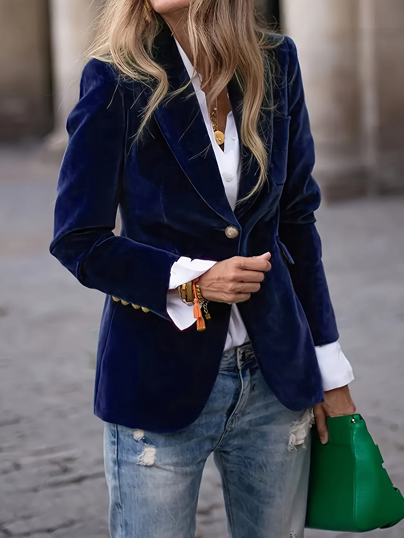 Jaqueta Blazer Feminina Verde com Gola H-Line e Fechamento de Botão Único - Casaco Estruturado para Primavera/Outono, Casamentos, Festas - Elegante e Lavável na Máquina (Sem Cinto)