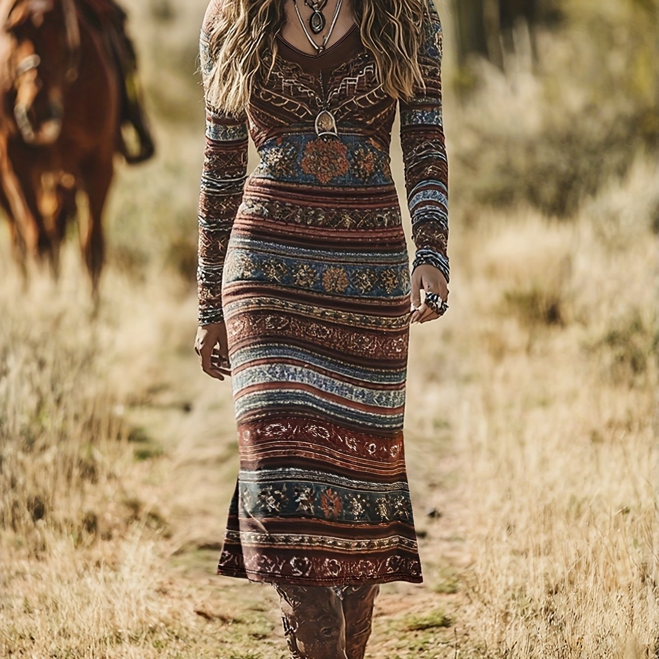 Vestido Feminino Vintage com Decote em V e Estampa Floral - Elegante - Modelagem Slim Fit para Outono/Inverno, Lavável na Máquina, Ideal para Casamentos, Escritório e Uso Diário