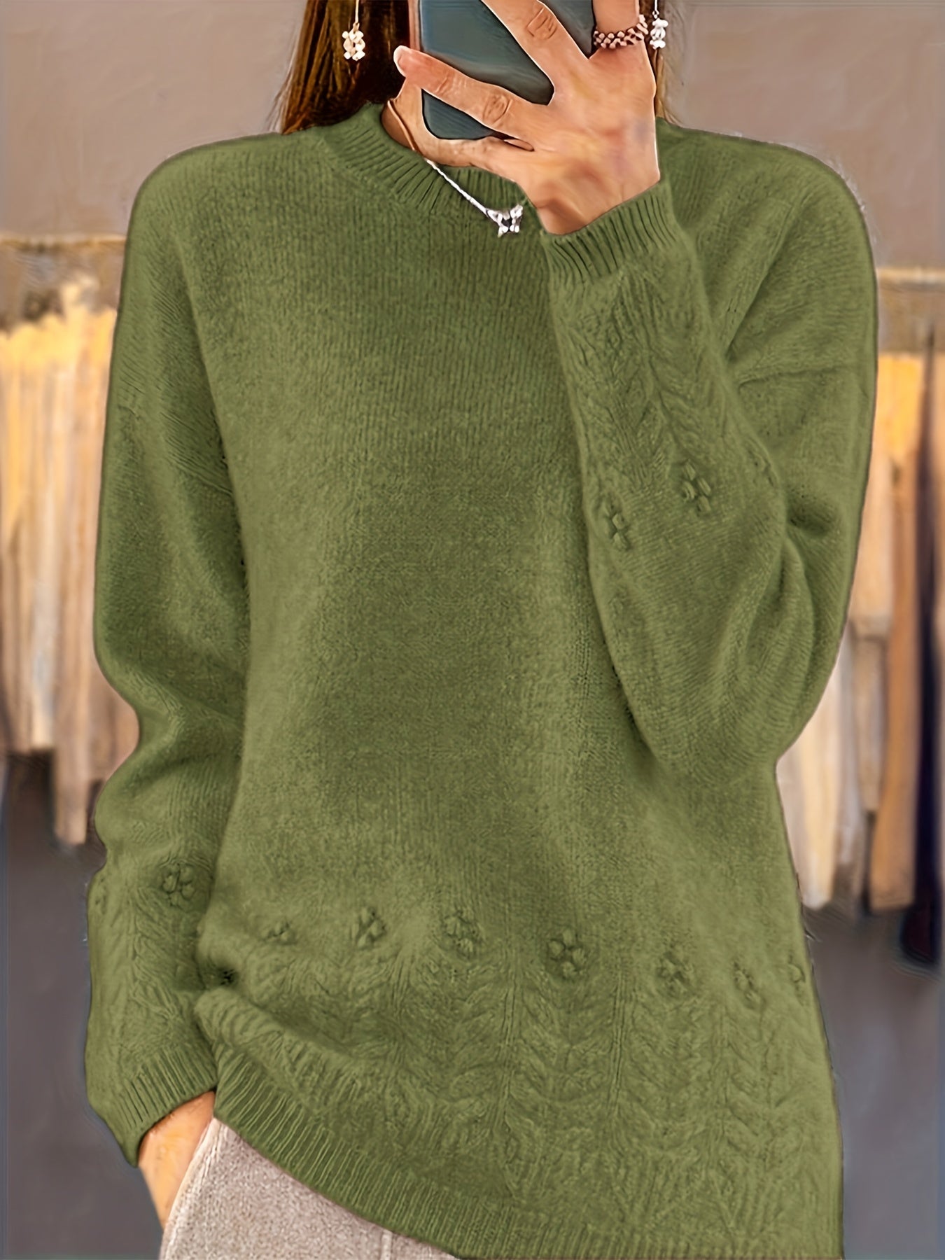 Nova Moda de Outono e Inverno para Mulher, Top Confortável e Solto de Gola Redonda