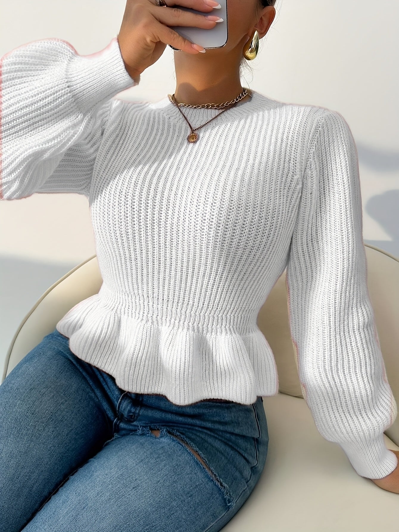 Camisola elegante e sexy de gola redonda para senhora - tamanho padrão europeu e americano - outono/inverno
