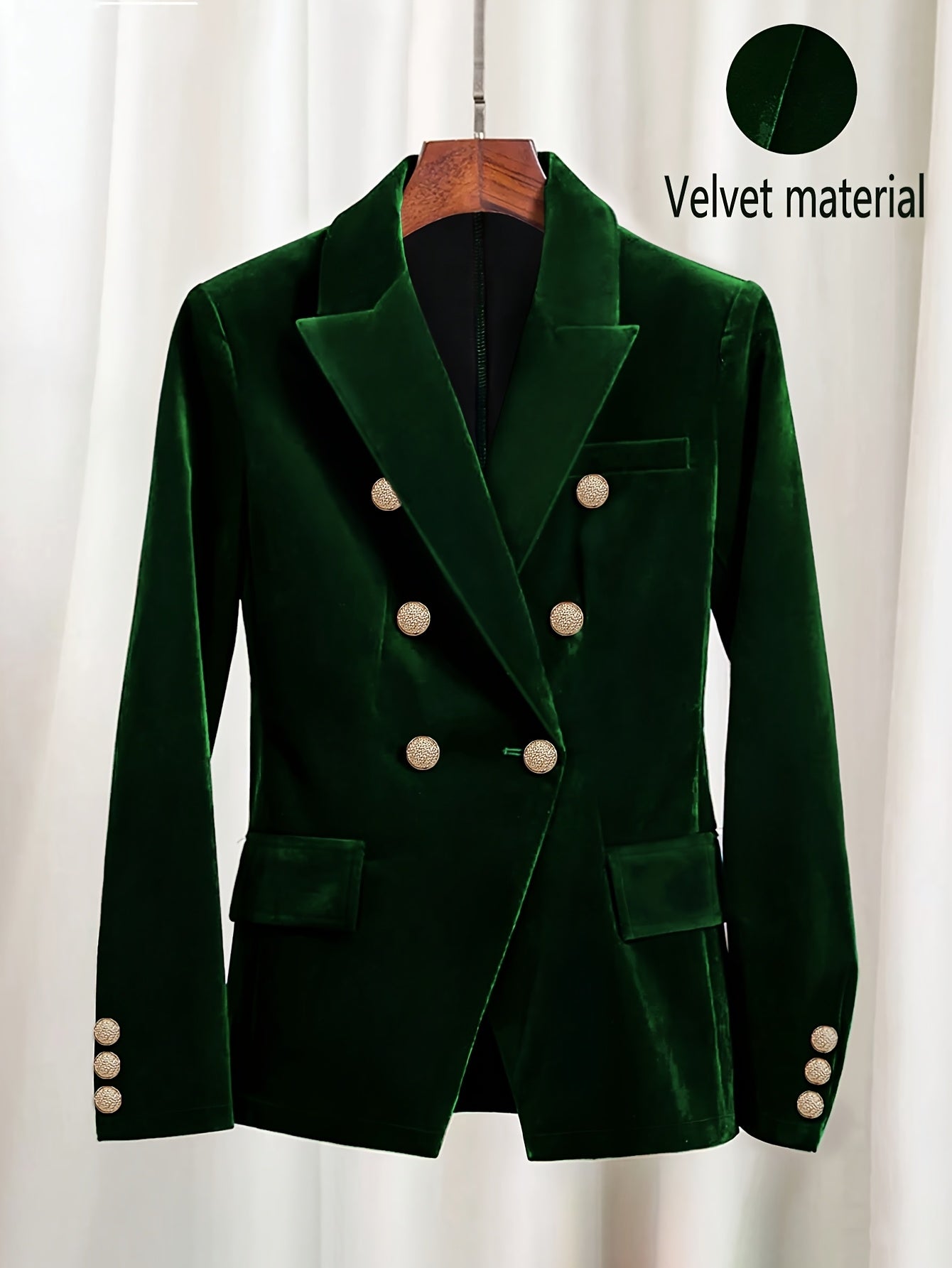 Blazer Elegante Feminino de Inverno com  Peito de Botões - Casaco de Terno de Cor Sólida Lavável à Máquina para Traje de Escritório Profissional, Guarda-Roupa de Outono/Inverno, Gola Clássica (Adequado para Eventos Semiformais)