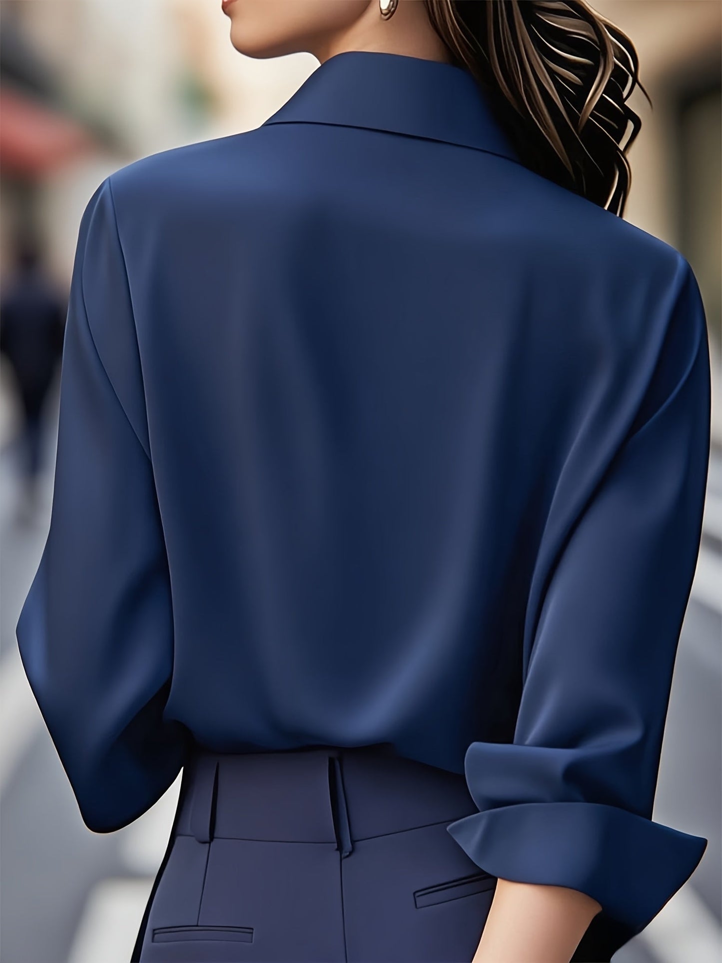 Nova Camisa Profissional Versátil de Manga Comprida Estilo Francês com Botões Escondidos para Todas as Estações.