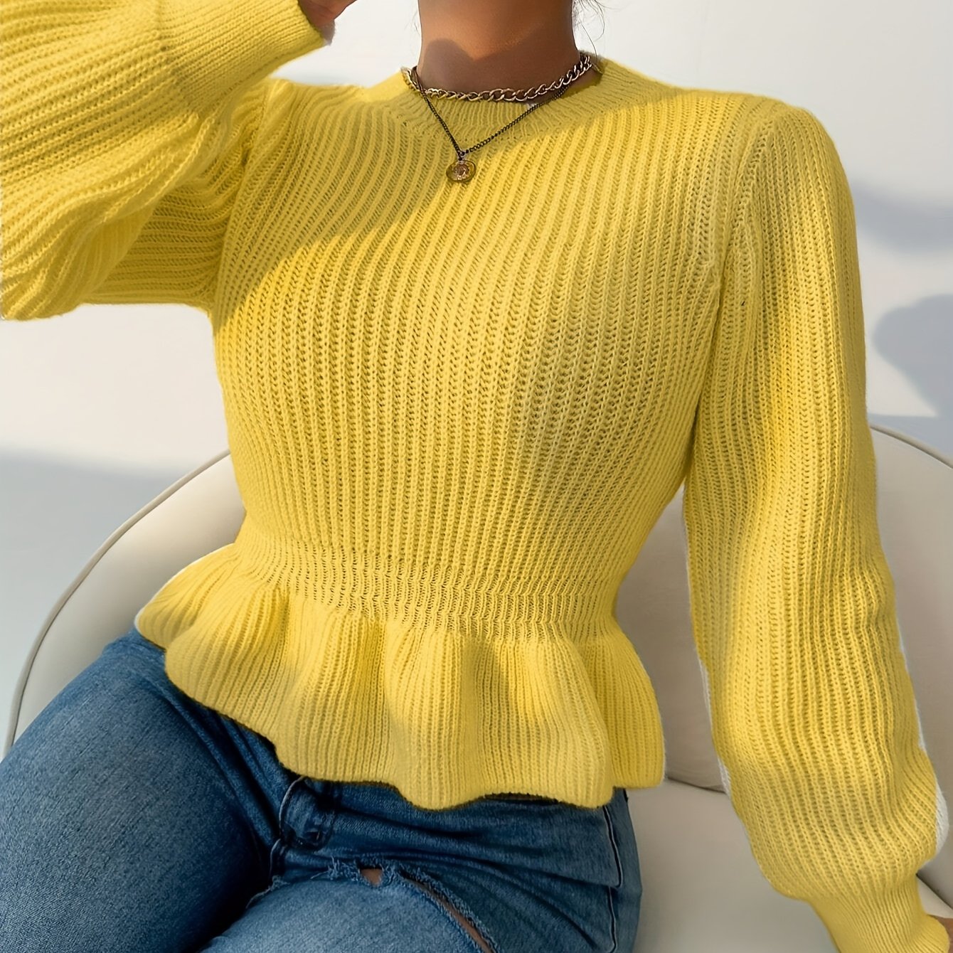 Camisola elegante e sexy de gola redonda para senhora - tamanho padrão europeu e americano - outono/inverno