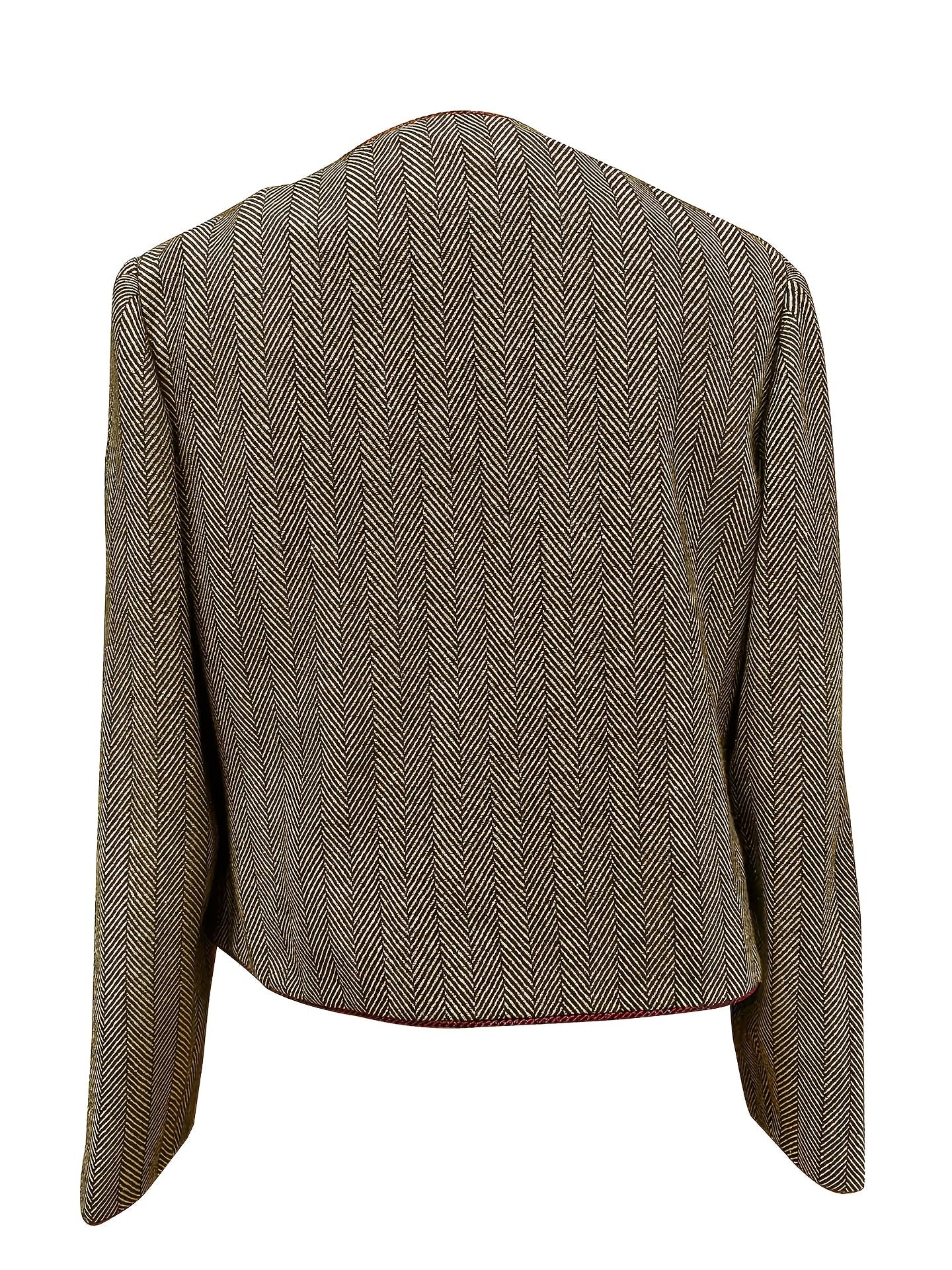 Blazer Elegante de Pata de Canguru Feminino, Casaco de Outono/Inverno com Detalhe de Carcela Vermelha, Fecho de Botões de Um Botão, Corte Regular, Comprimento Curto, Versátil para Uso Casual, Fim de Semana e Formal, Cor Sólida, Manga Regular, Respirável