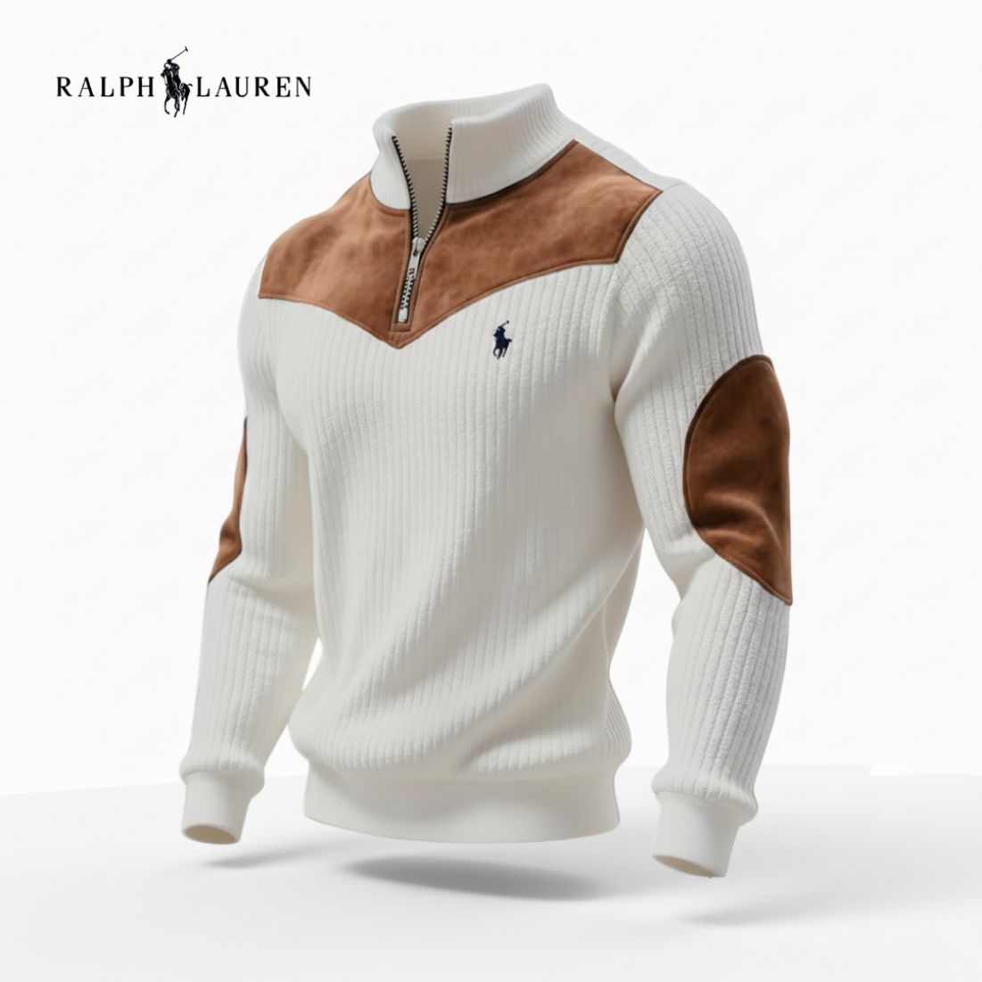 Ribbed Zip Pullover with Suede Trim Bidirian Outlet