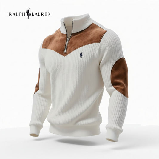 Ribbed Zip Pullover with Suede Trim Bidirian Outlet