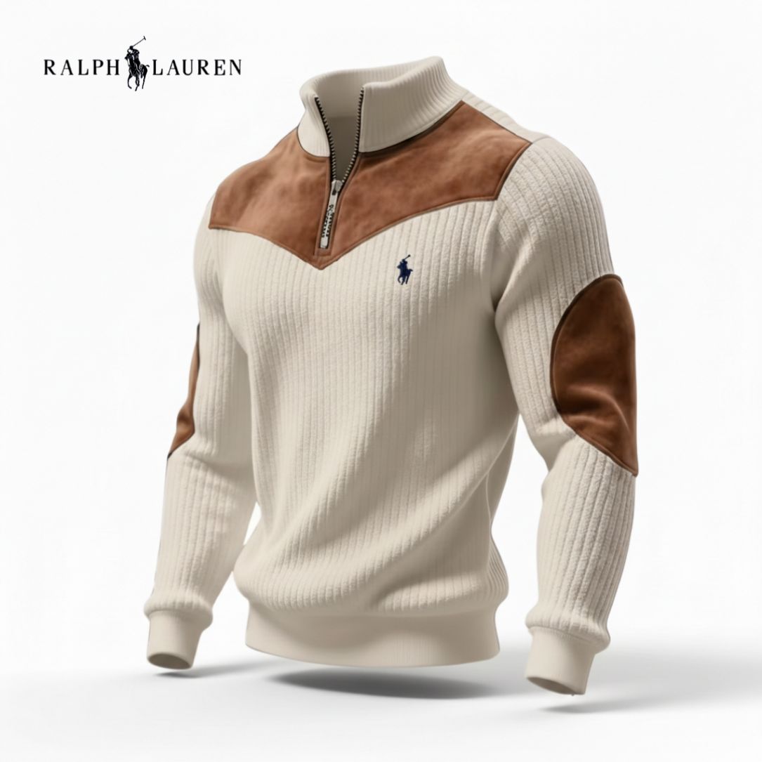 Ribbed Zip Pullover with Suede Trim Bidirian Outlet