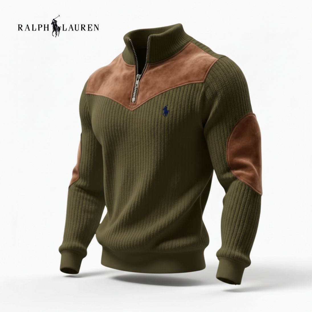 Ribbed Zip Pullover with Suede Trim Bidirian Outlet