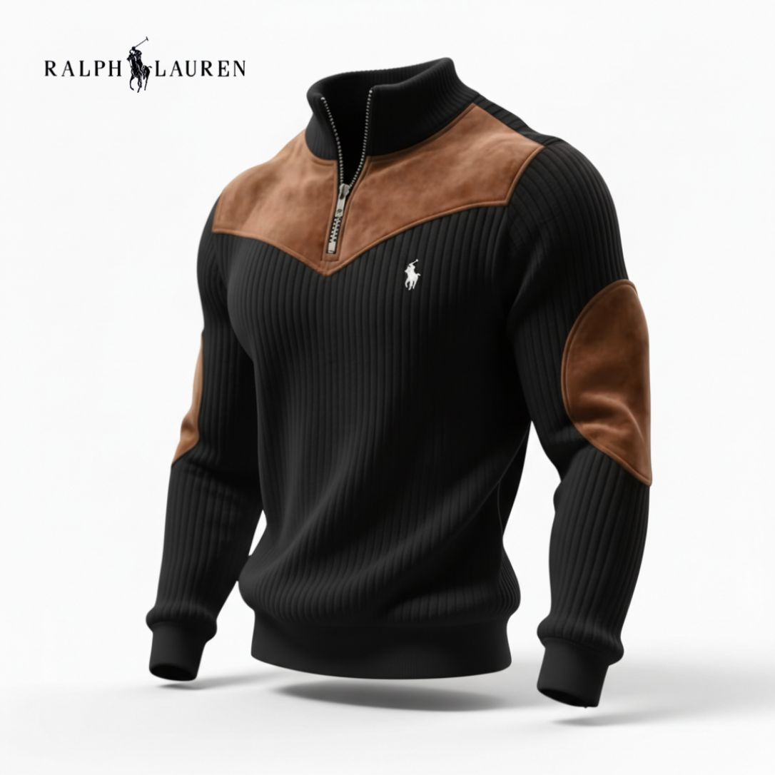 Ribbed Zip Pullover with Suede Trim Bidirian Outlet