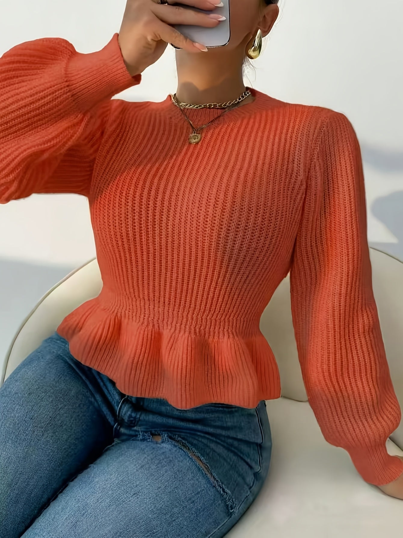 Camisola elegante e sexy de gola redonda para senhora - tamanho padrão europeu e americano - outono/inverno