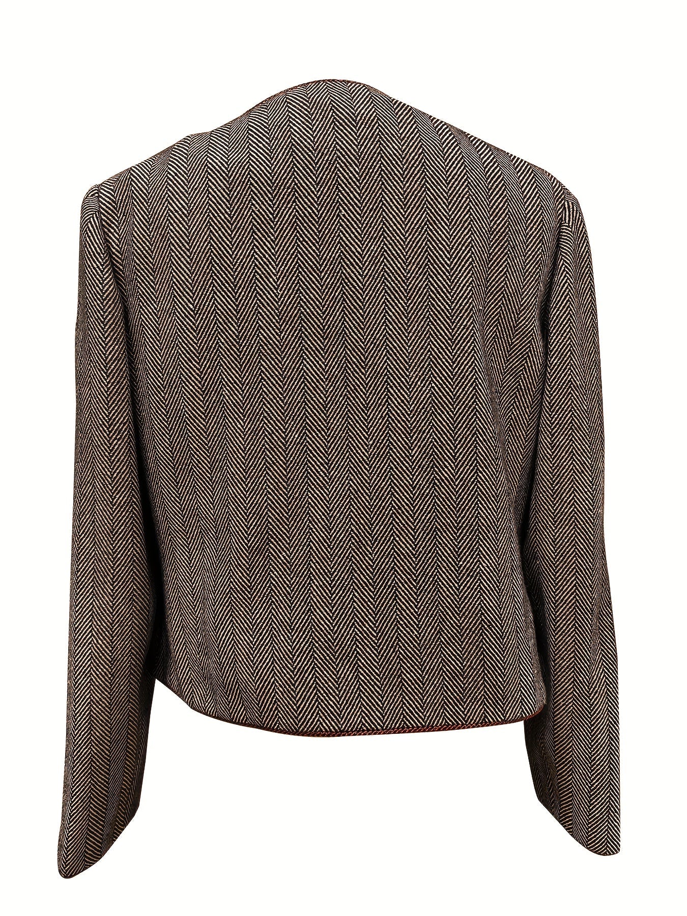 Casaco Elegante Casual de Mulher em Tweed Espinha de Peixe para as Quatro Estações com Cinto | Cor Sólida, Design Sem Gola
