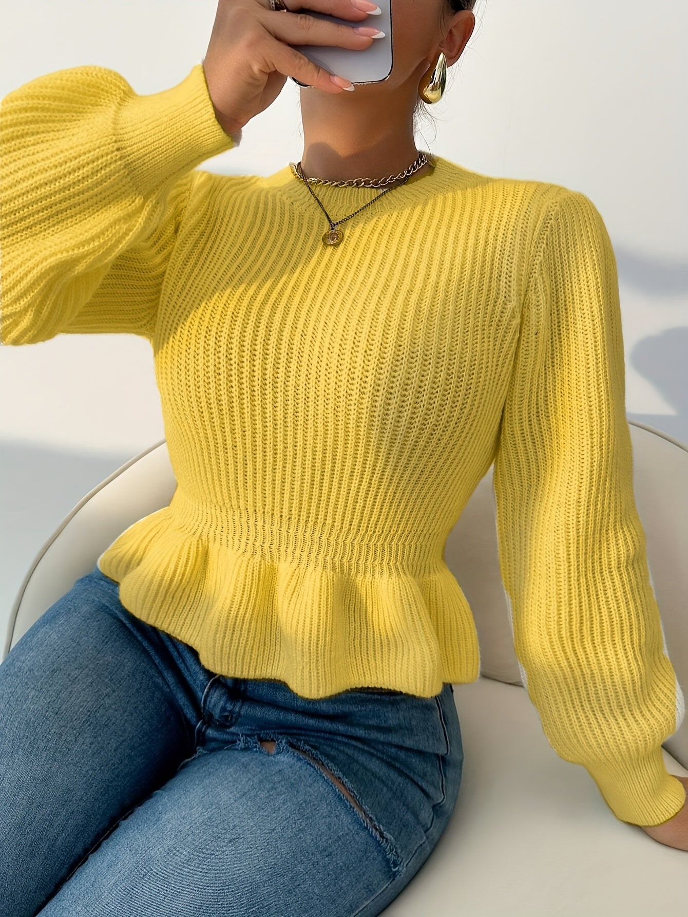 Camisola elegante e sexy de gola redonda para senhora - tamanho padrão europeu e americano - outono/inverno