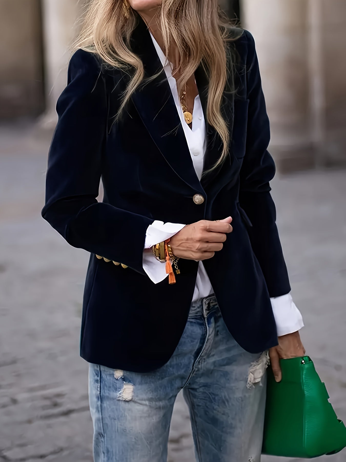 Jaqueta Blazer Feminina Verde com Gola H-Line e Fechamento de Botão Único - Casaco Estruturado para Primavera/Outono, Casamentos, Festas - Elegante e Lavável na Máquina (Sem Cinto)