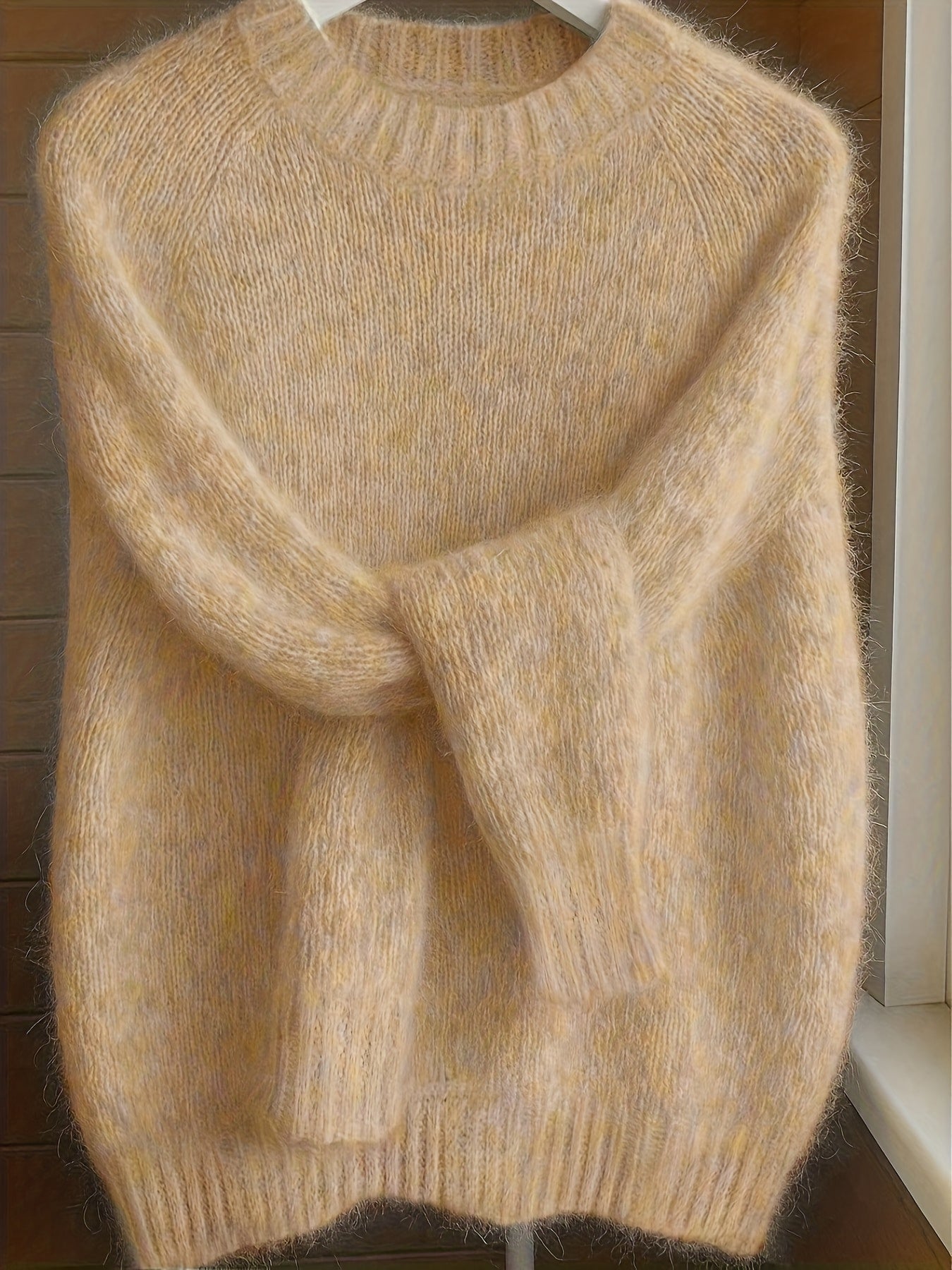 Camisola de Escovado para Mulher | Manga Raglan de Inspiração Francesa, Acolchoada com Ombros Descaídos, Gola Redonda, Cor Sólida, Manga Comprida para Outono/Inverno, Ideia de Presente de Aniversário de Natal