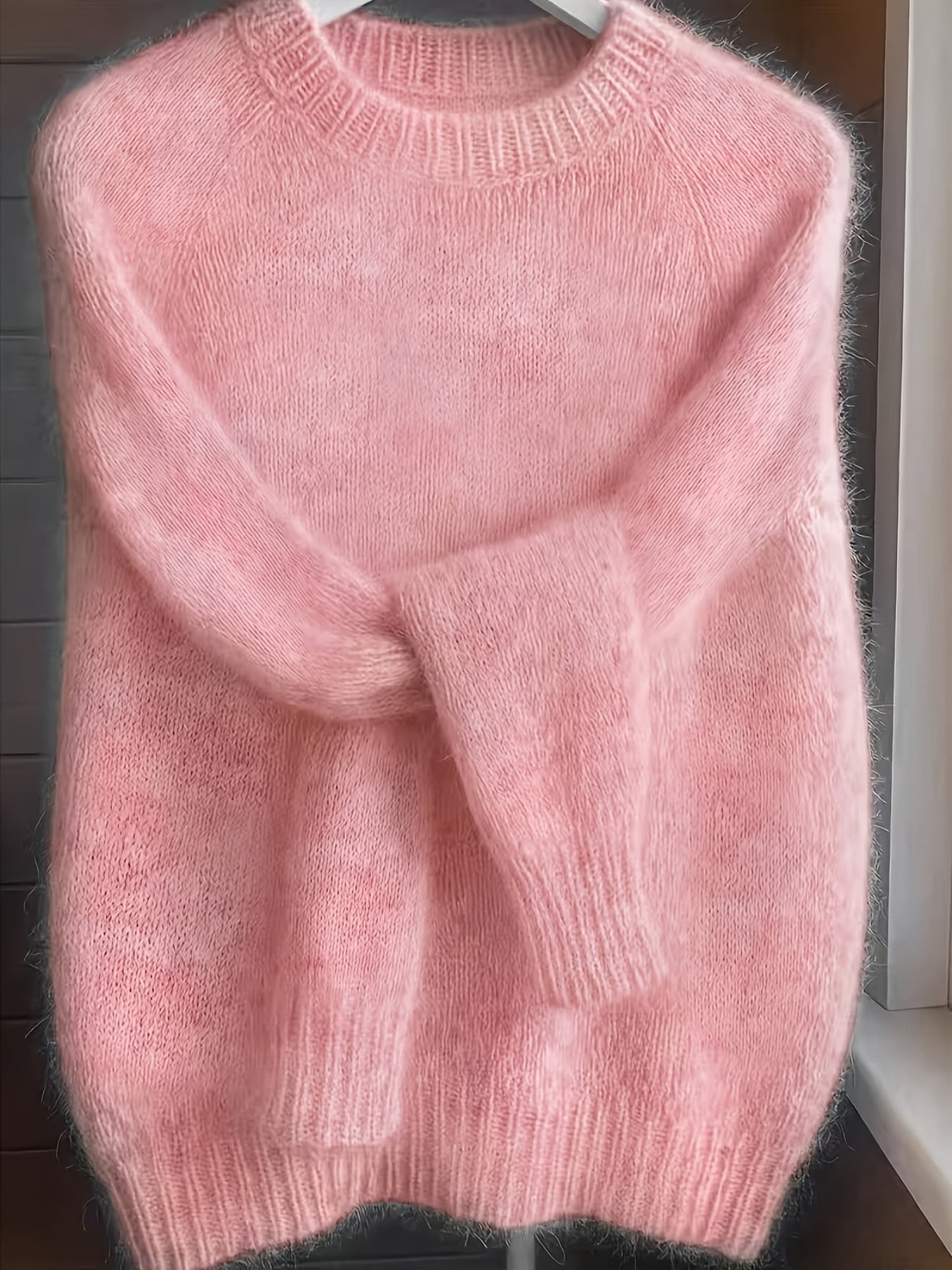 Camisola de Escovado para Mulher | Manga Raglan de Inspiração Francesa, Acolchoada com Ombros Descaídos, Gola Redonda, Cor Sólida, Manga Comprida para Outono/Inverno, Ideia de Presente de Aniversário de Natal