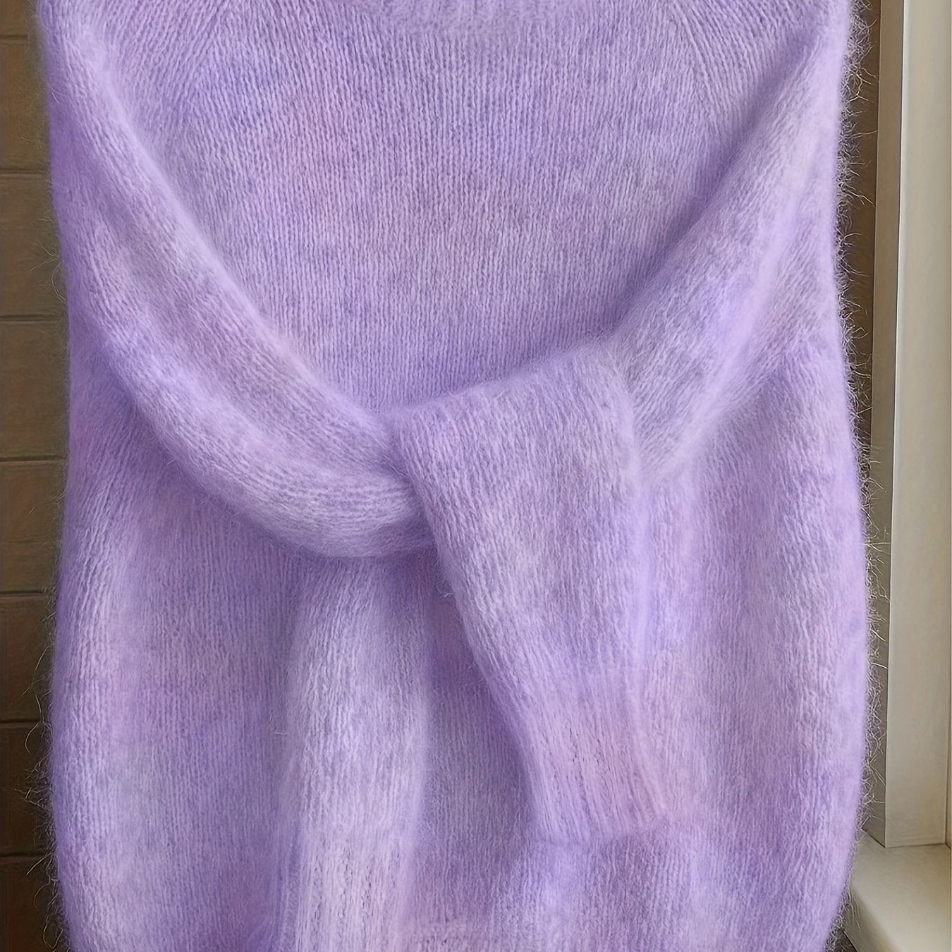 Camisola de Escovado para Mulher | Manga Raglan de Inspiração Francesa, Acolchoada com Ombros Descaídos, Gola Redonda, Cor Sólida, Manga Comprida para Outono/Inverno, Ideia de Presente de Aniversário de Natal