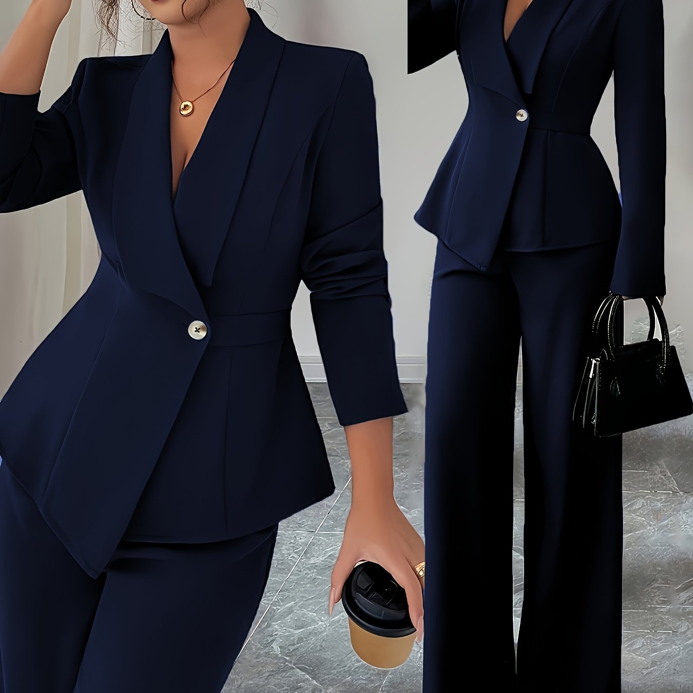Terno feminino de cor sólida, requintado e elegante, ideal para escritório, deslocamento, estilo urbano, romance francês, casual, retrô do Oriente Médio, chá da tarde, festa, Ação de Graças, volta às aulas, primavera/outono/inverno, terno de duas peças pa