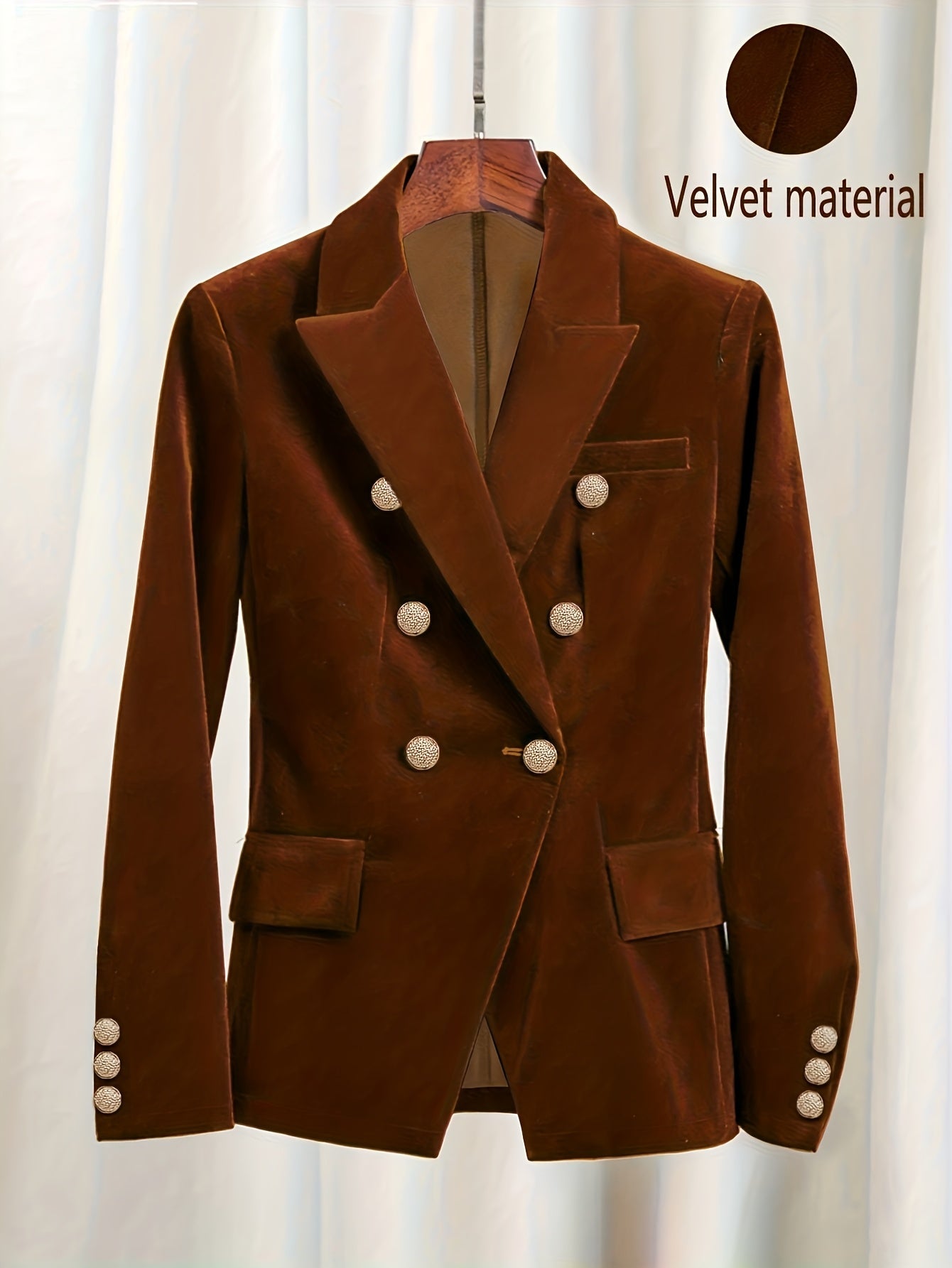 Blazer Elegante Feminino de Inverno com  Peito de Botões - Casaco de Terno de Cor Sólida Lavável à Máquina para Traje de Escritório Profissional, Guarda-Roupa de Outono/Inverno, Gola Clássica (Adequado para Eventos Semiformais)