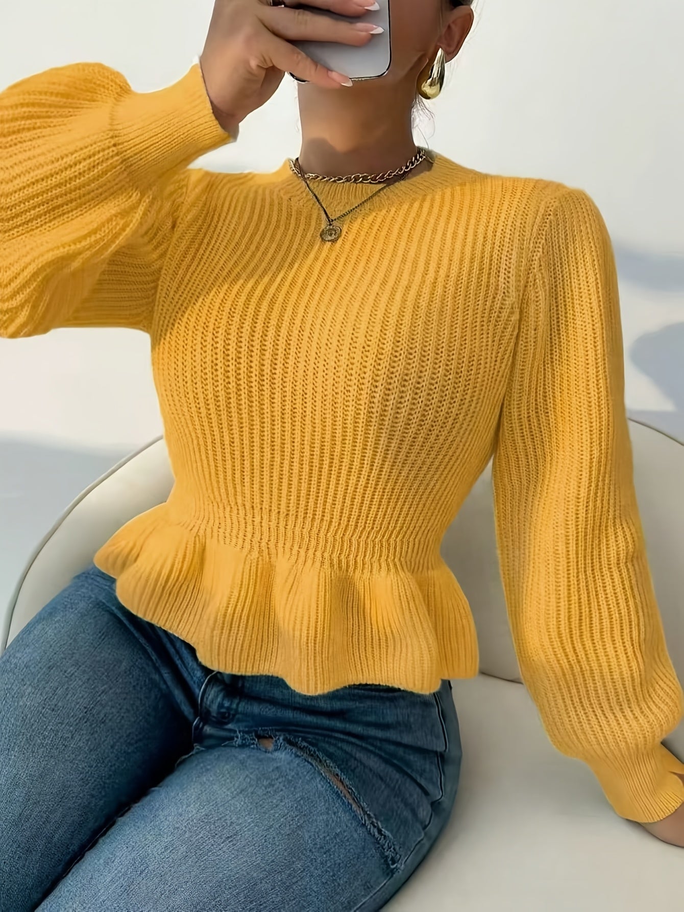 Camisola elegante e sexy de gola redonda para senhora - tamanho padrão europeu e americano - outono/inverno
