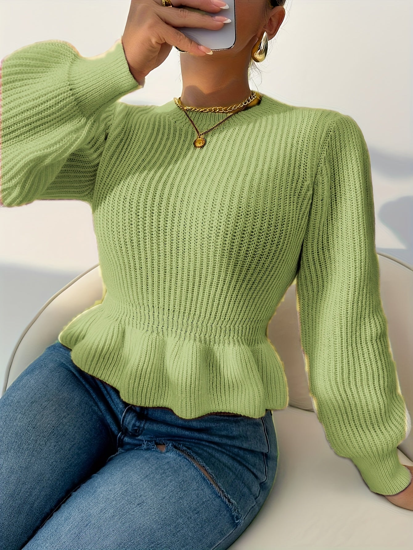 Camisola elegante e sexy de gola redonda para senhora - tamanho padrão europeu e americano - outono/inverno